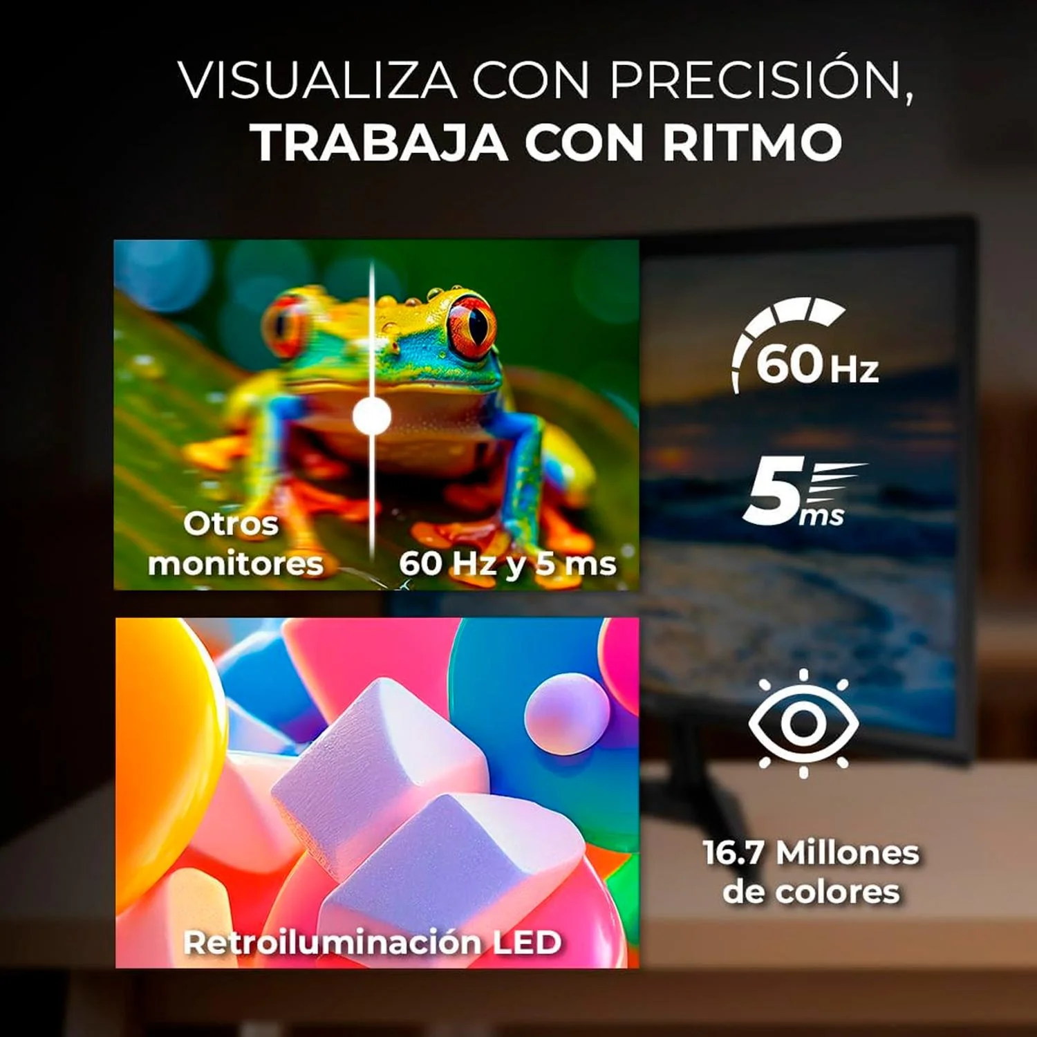 Monitor 18.5 ACTECK CAPTIVE BRITE CB185 HD 60Hz 5ms TN HDMI VGA Negro AC-944526 Oficina y multitarea - Image 3