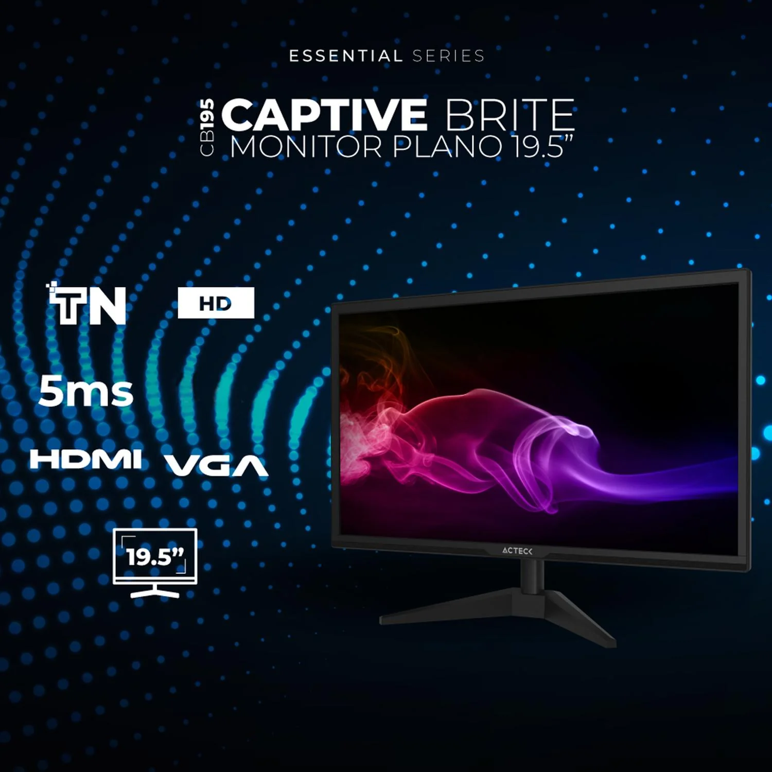 Monitor 19.5 ACTECK CAPTIVE BRITE CB195 5Ms 60Hz HD TN LED VGA HDMI AC-939409 - Image 2