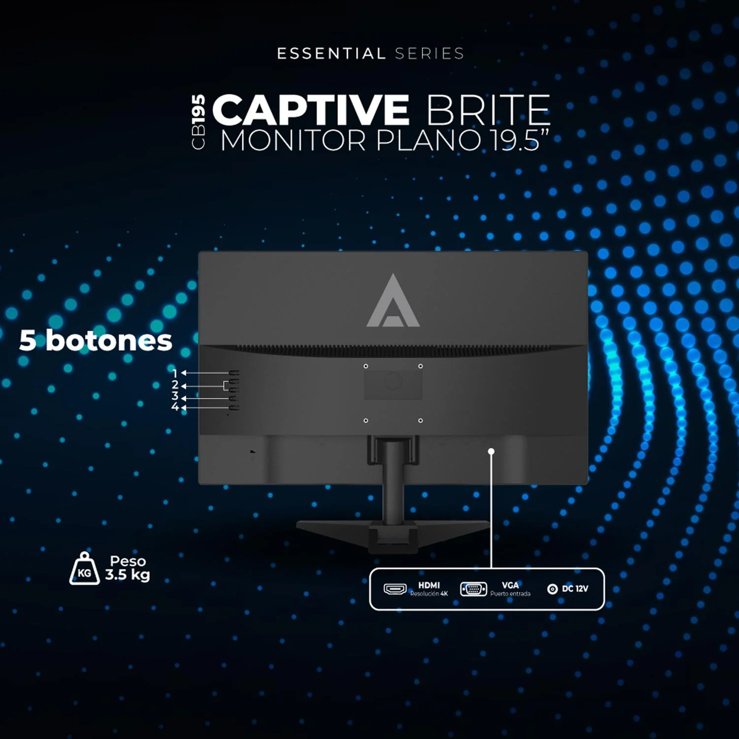 Monitor 19.5 ACTECK CAPTIVE BRITE CB195 5Ms 60Hz HD TN LED VGA HDMI AC-939409 - Image 3
