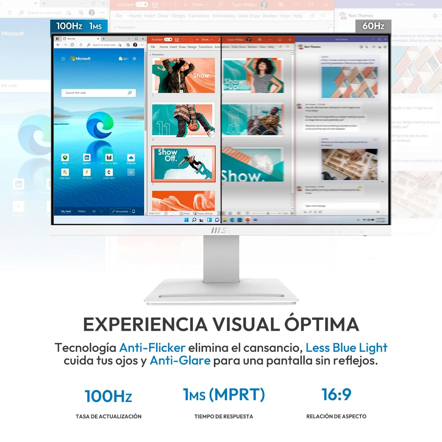 Monitor 24" MSI PRO MP243XW 1ms 100Hz IPS Full HD HDMI DisplayPort Altavoces Blanco - Image 3