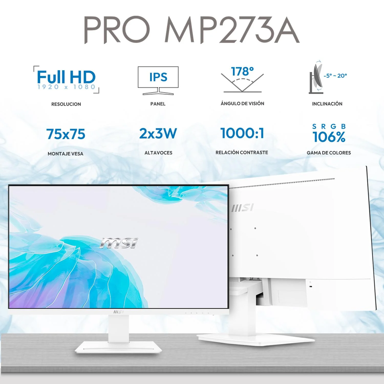 Monitor 27" MSI PRO MP273AW 1ms 100Hz FHD HDMI DP Altavoces - Image 2