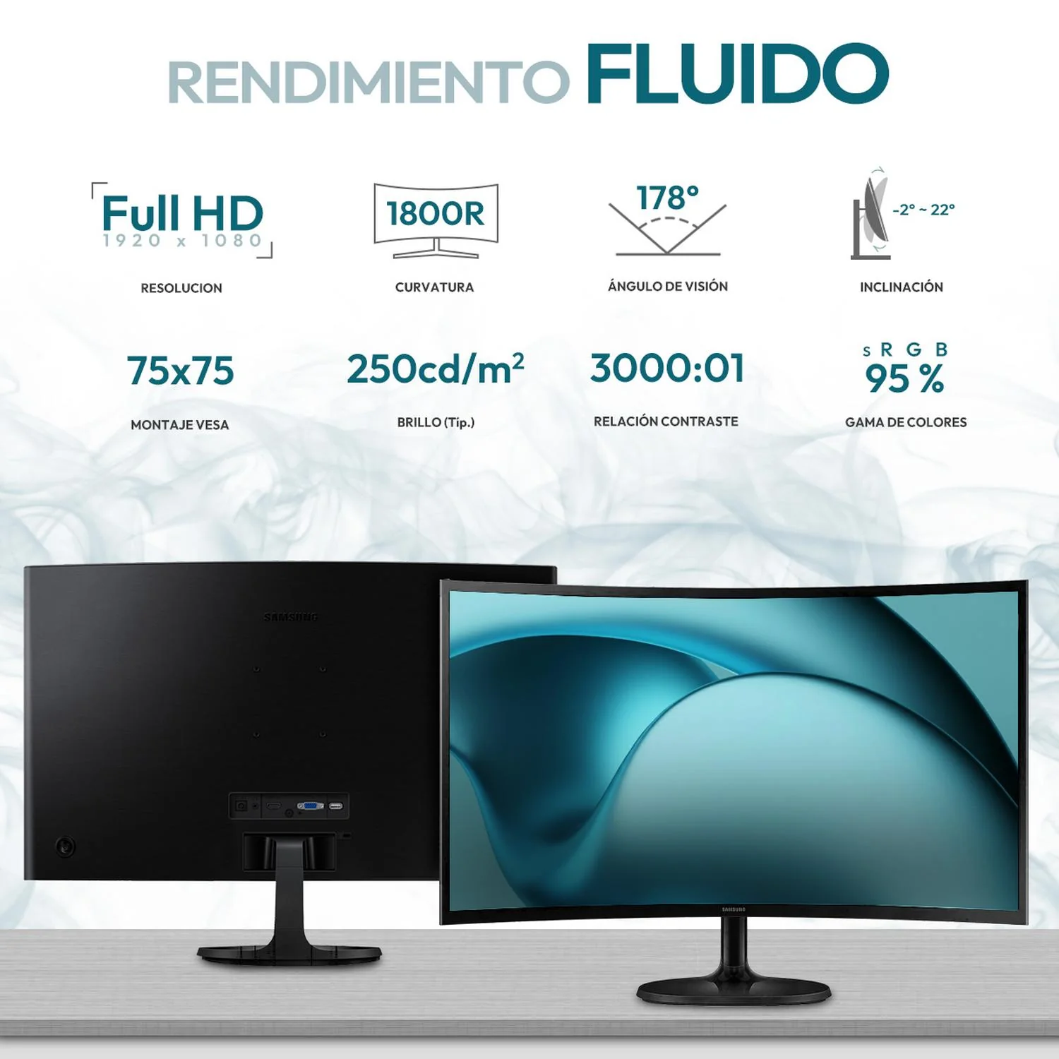 Monitor Curvo 27" SAMSUNG Essential S3 4ms 100Hz VA Full HD HDMI D-Sub - Image 2