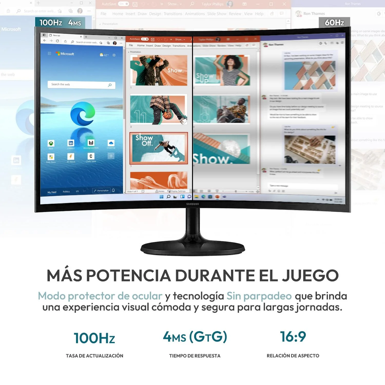 Monitor Curvo 27" SAMSUNG Essential S3 4ms 100Hz VA Full HD HDMI D-Sub - Image 3