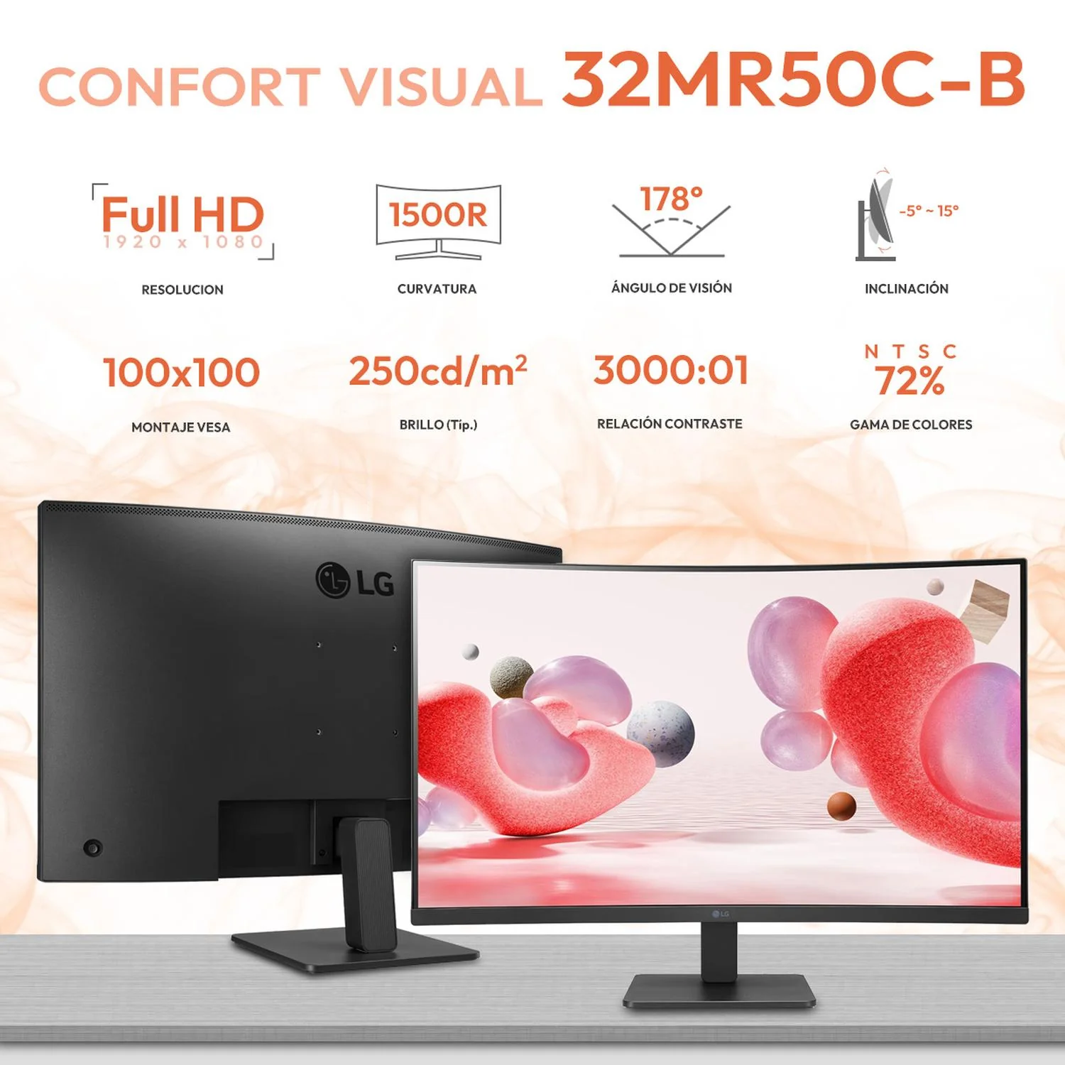 Monitor Curvo 31.5" LG 32MR50C-B 5ms 100 Hz Panel VA Full HD HDMI D-Sub AMD FreeSync - Image 2