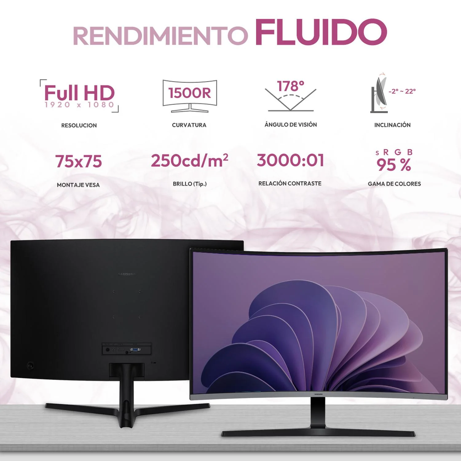 Monitor Curvo 32" SAMSUNG Essential S3 4ms 100Hz VA Full HD HDMI D-SUB - Image 2