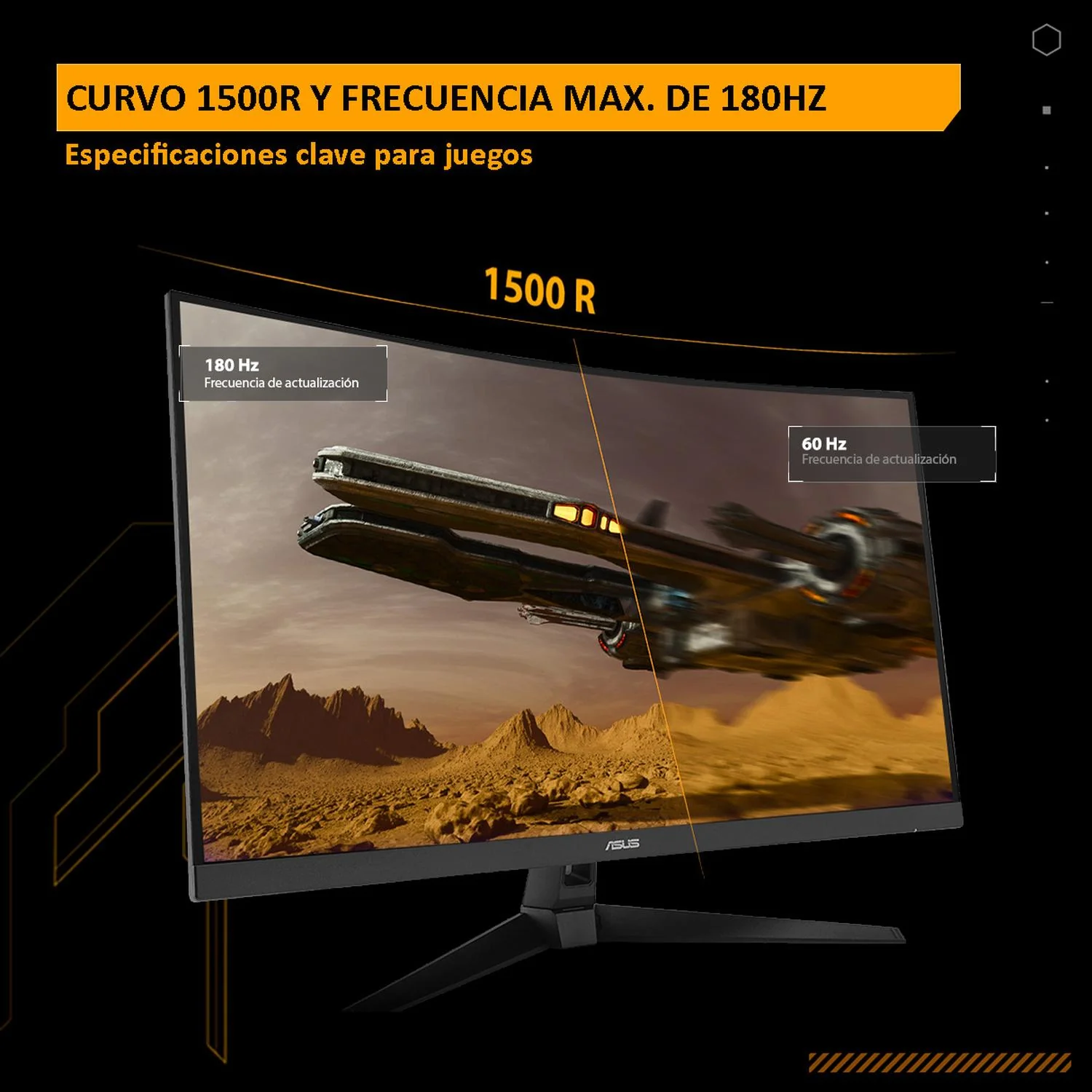 Monitor Curvo Gamer 27 ASUS TUF Gaming VG27WQ3B 0.5ms 180Hz QHD Fast VA LED HDMI DP FreeSync Altavoz - Image 6