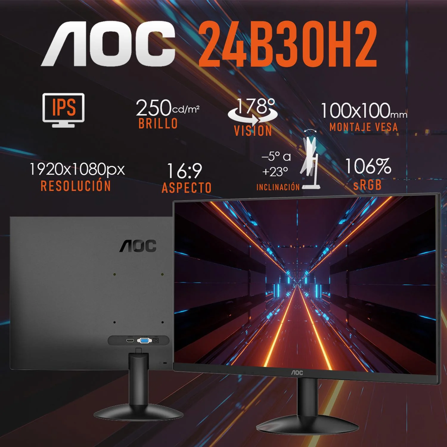 Monitor Gamer 23.8 AOC 24B30H2 1ms 100Hz Full HD IPS LED HDMI VGA Adaptive Sync - Image 3