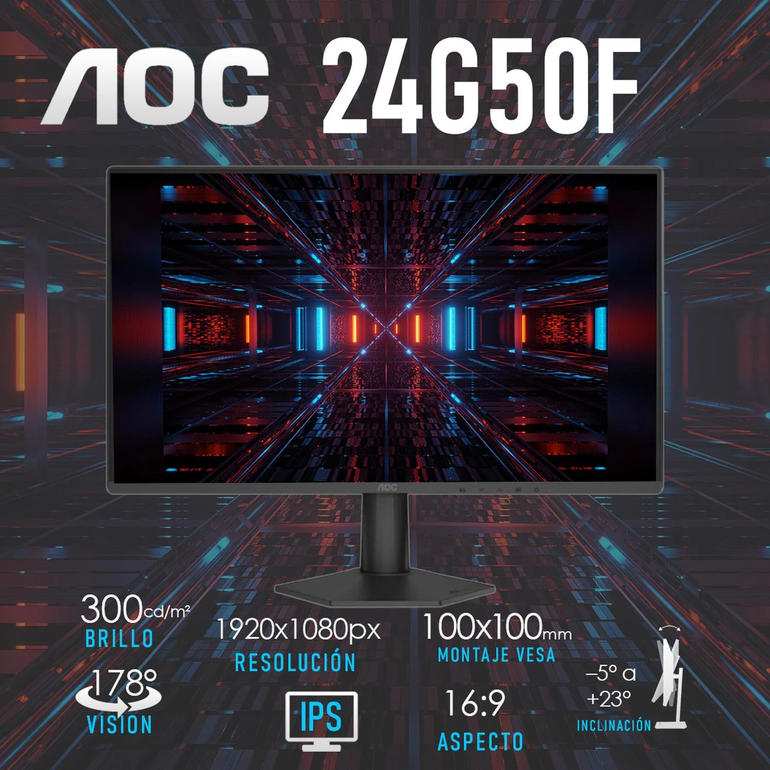 Monitor Gamer 23.8 AOC 24G50F 0.5ms 144Hz Full HD IPS LED HDMI DP Adaptive-Sync - Image 3