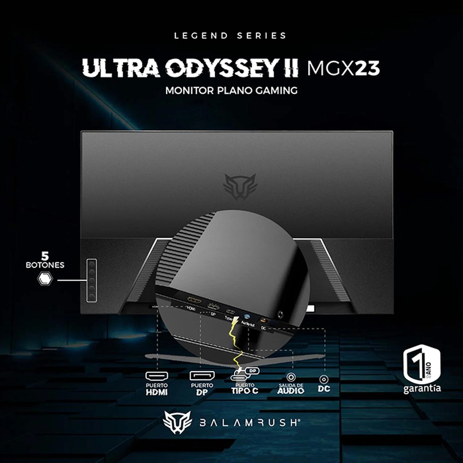 Monitor Gamer 23.8 BALAM RUSH ULTRA ODYSSEY II MGX23 1ms 165Hz FHD VA LED USB-C Negro BR-938341 - Image 4