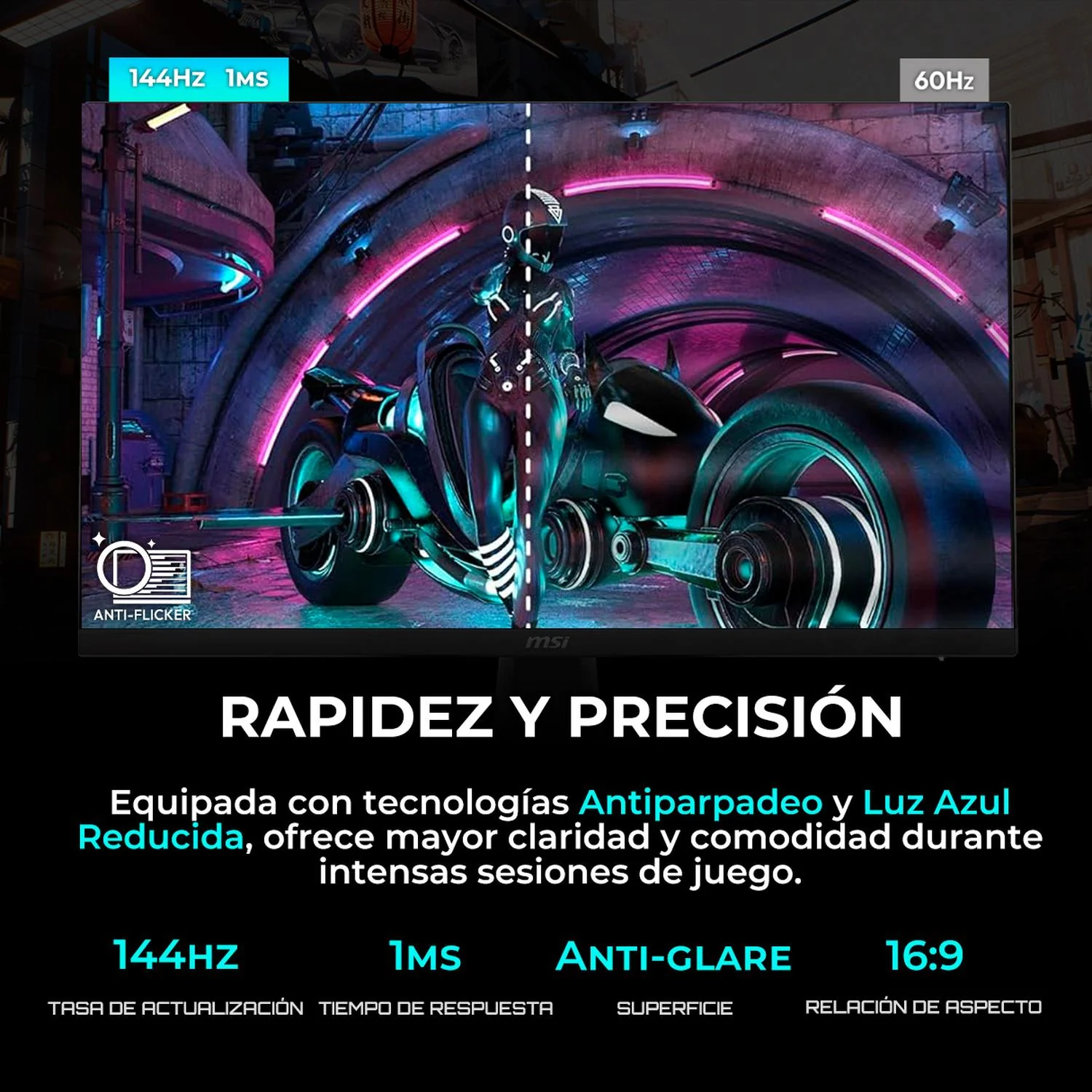 Monitor Gamer 23.8" MSI G242L E14 FHD 1920 x 1080 144Hz 1ms Panel IPS Adaptive-Sync HDMI DP Negro Rendimiento Competitivo y Gaming Fluido - Image 3