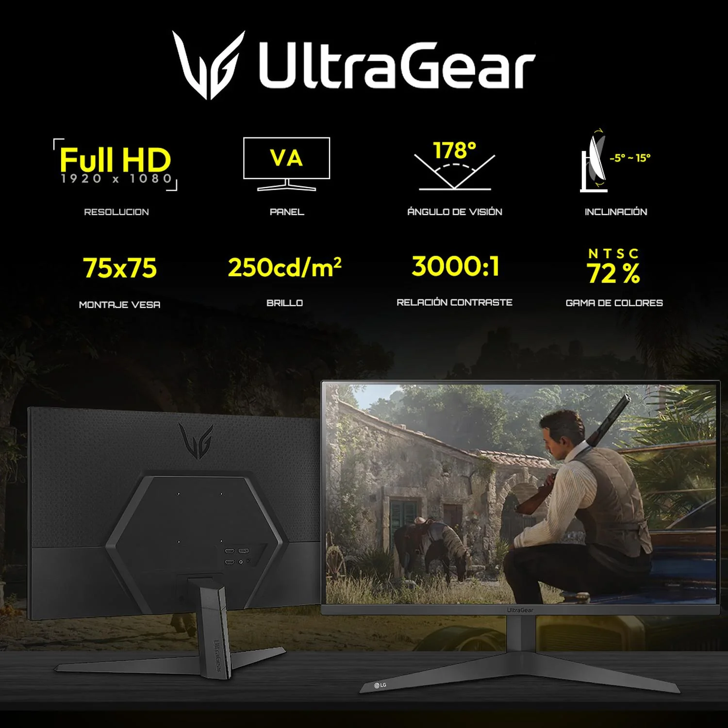 Monitor Gamer 24" LG UltraGear 1ms 180 Hz VA Full HD HDMI DisplayPort AMD FreeSync - Image 2