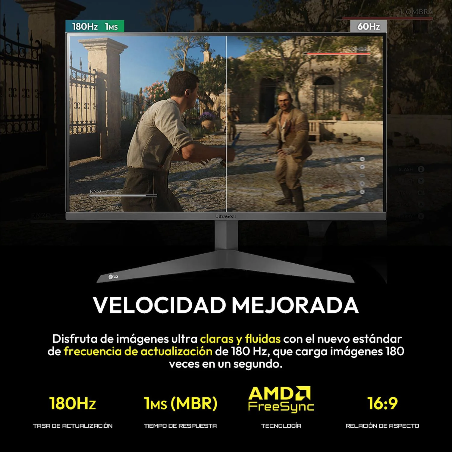 Monitor Gamer 24" LG UltraGear 1ms 180 Hz VA Full HD HDMI DisplayPort AMD FreeSync - Image 3