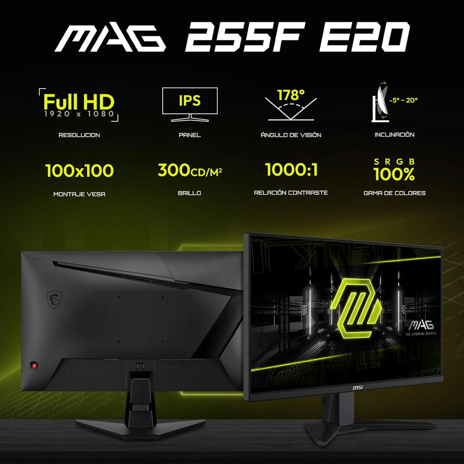 Monitor Gamer 25" MSI MAG 255F E20 0.5ms 200Hz Rapid IPS Full HD HDMI DisplayPort AMD FreeSync Premium - Image 2