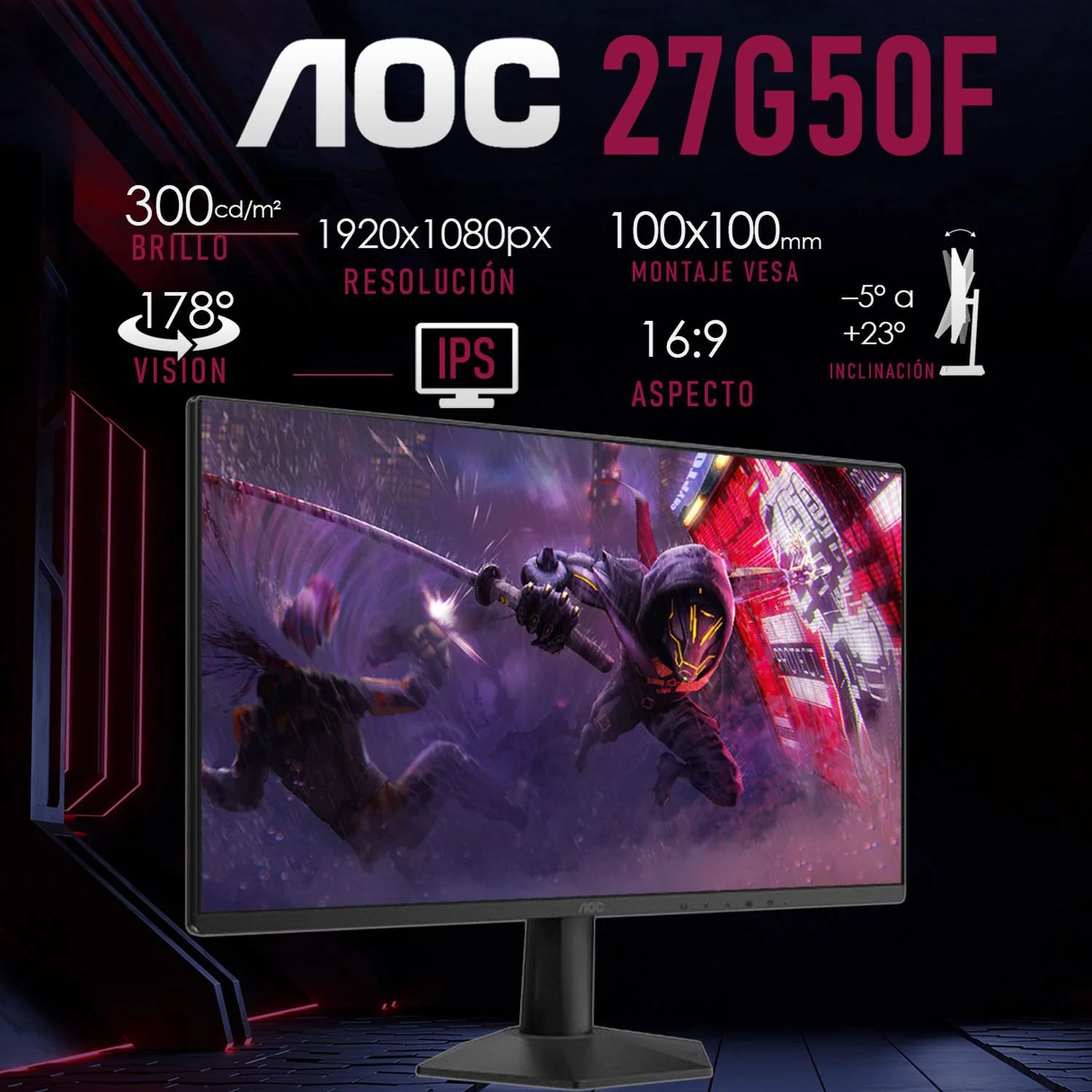 Monitor Gamer 27 AOC 27G50F 0.5ms 144Hz Full HD IPS LED HDMI DP Adaptive Sync - Image 4