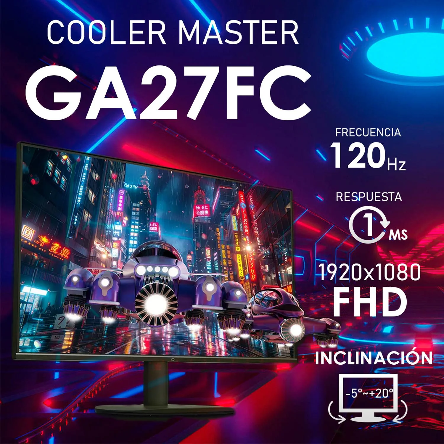 Monitor Gamer 27 COOLER MASTER GA27FC 1ms 120Hz Full HD IPS LED HDMI VGA Adaptive Sync CMI-GA27FC-US - Image 2
