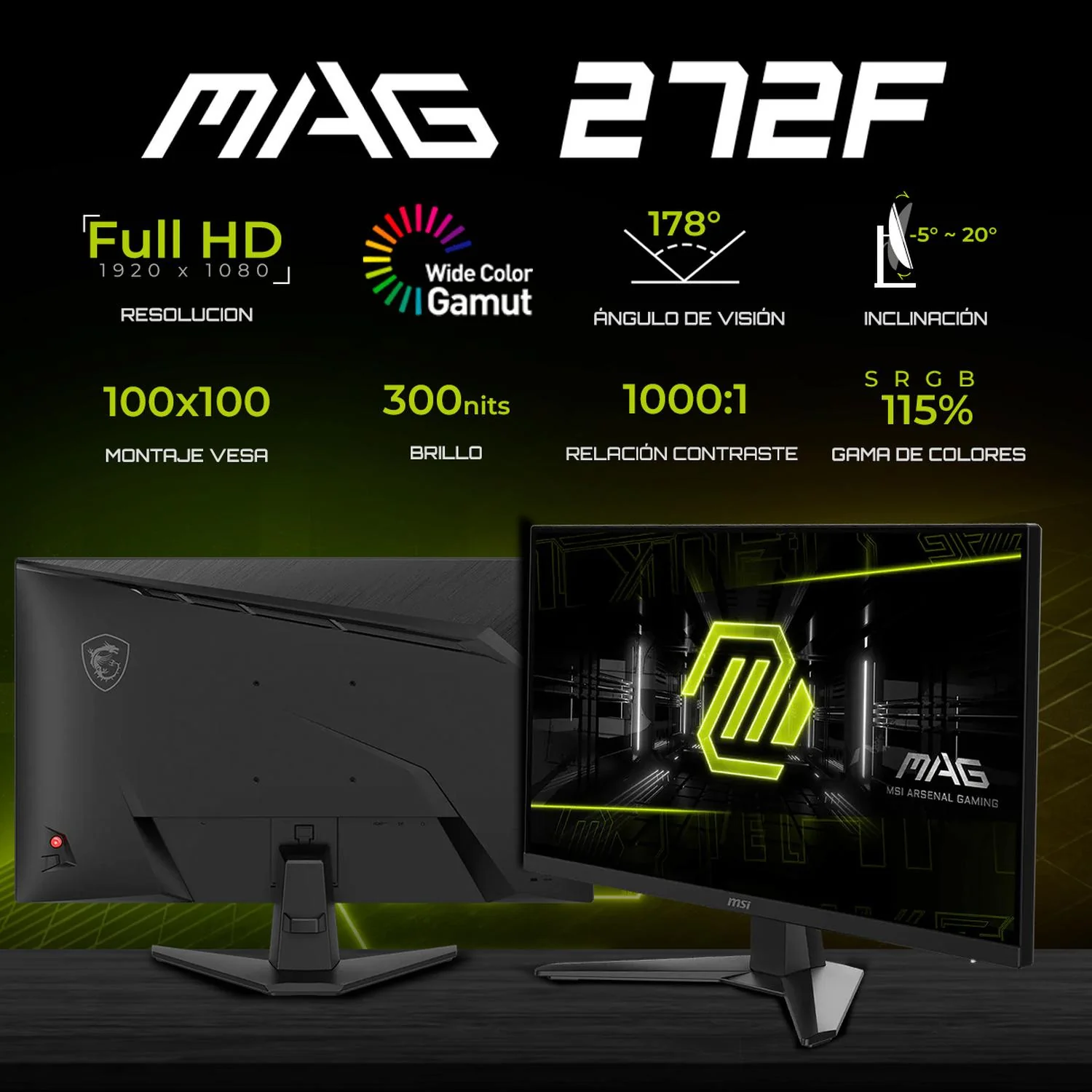 Monitor Gamer 27" MSI MAG 272F FHD 1920 x 1080 200Hz 0.5ms Panel Rapid IPS Adaptive-Sync HDMI DP Negro Rendimiento Competitivo y Gaming Fluido - Image 2