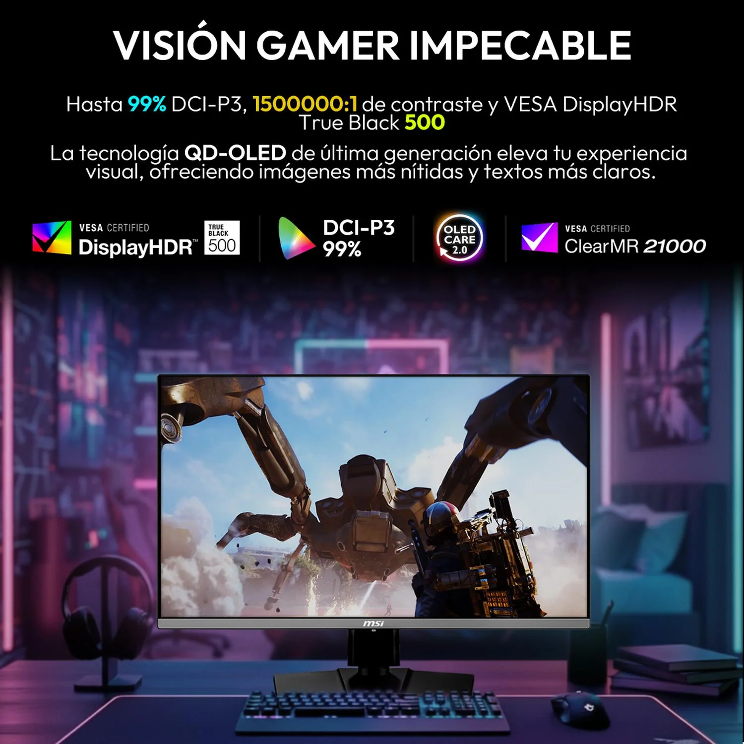 Monitor Gamer OLED 27" MSI MAG 272QP QD-OLED X50 WQHD 2560x1440 500Hz 0.03ms Nvidia G-Sync HDMI 2.1 DP 1.4a USB-C Garantia OLED 3 Años - Image 5
