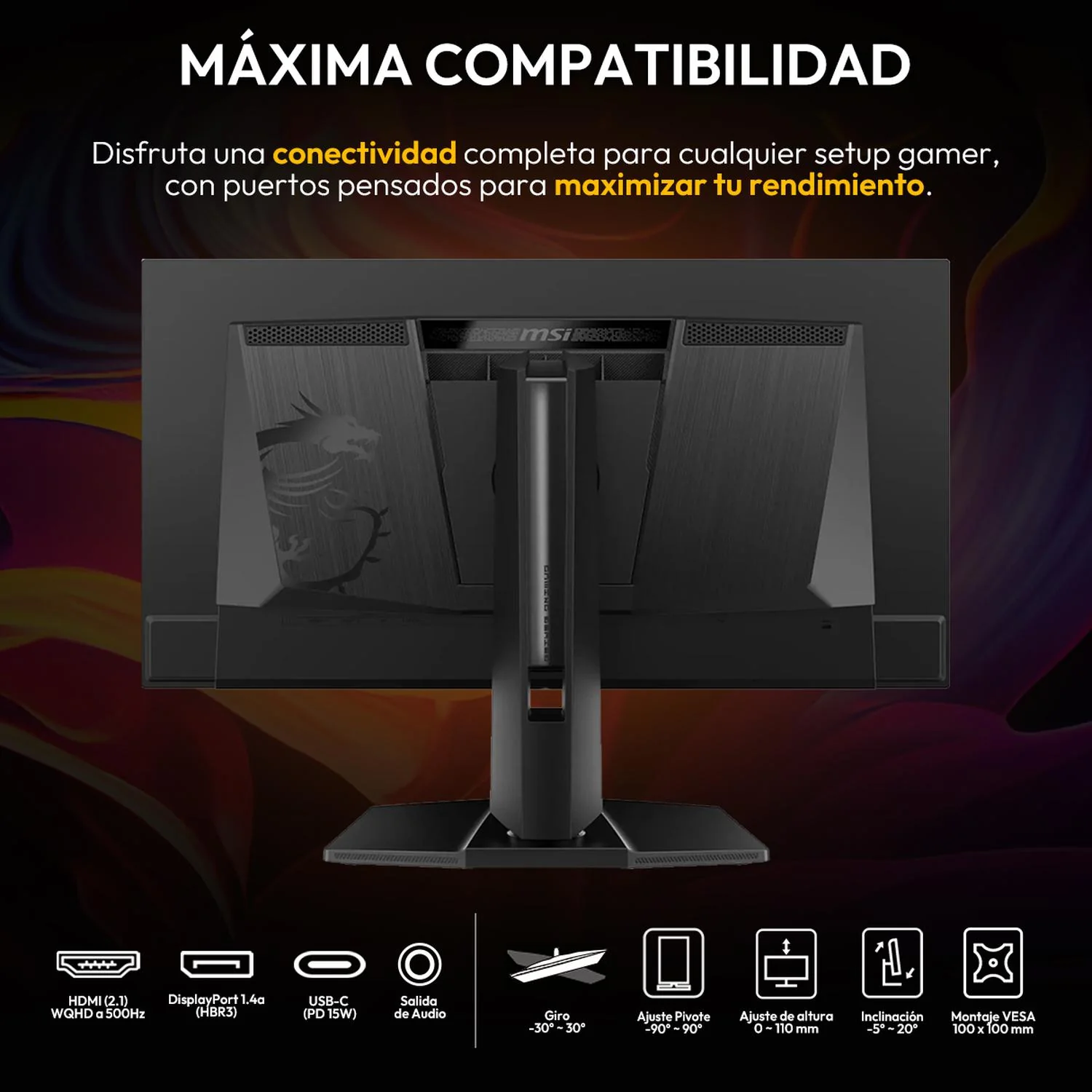 Monitor Gamer OLED 27" MSI MAG 272QP QD-OLED X50 WQHD 2560x1440 500Hz 0.03ms Nvidia G-Sync HDMI 2.1 DP 1.4a USB-C Garantia OLED 3 Años - Image 6