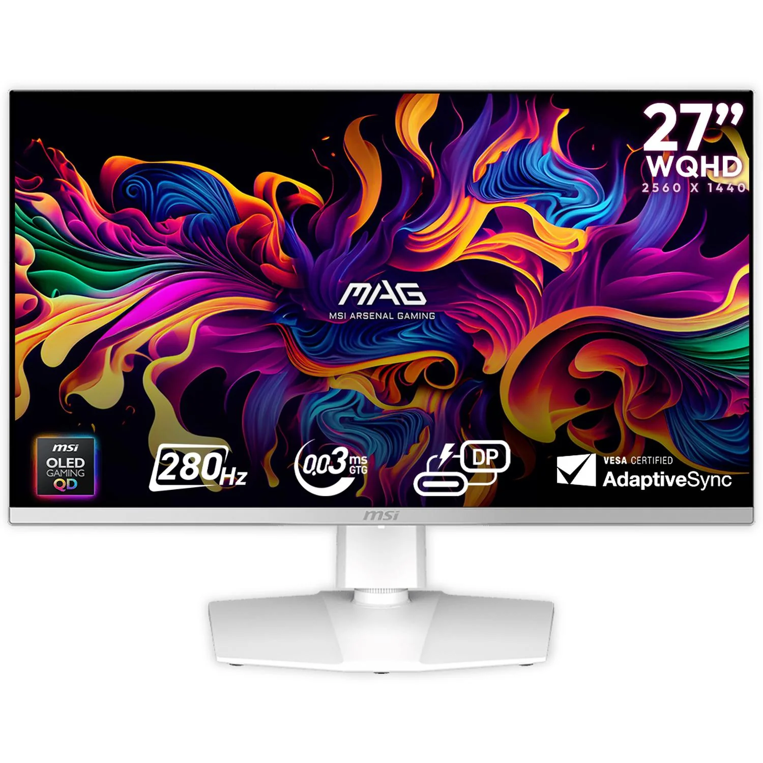 Monitor Gamer OLED 27" MSI MAG 272QPW QD-OLED X28 WQHD 2560x1440 280Hz 0.03ms HDMI 2.1 DP 1.4a USB-C Nvidia G-Sync Garantia OLED 3 Años