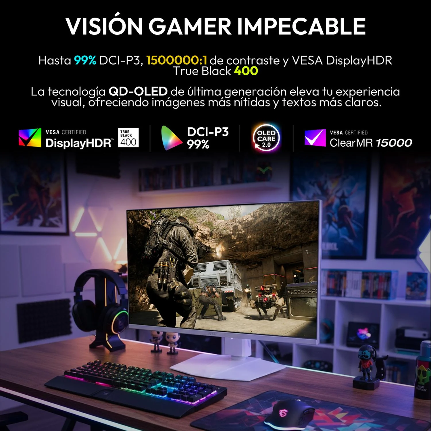 Monitor Gamer OLED 27" MSI MAG 272QPW QD-OLED X28 WQHD 2560x1440 280Hz 0.03ms HDMI 2.1 DP 1.4a USB-C Nvidia G-Sync Garantia OLED 3 Años - Image 5
