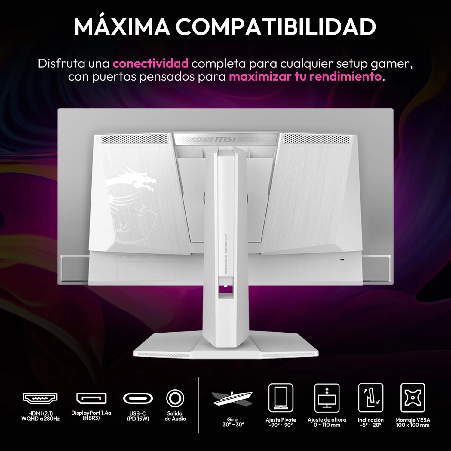 Monitor Gamer OLED 27" MSI MAG 272QPW QD-OLED X28 WQHD 2560x1440 280Hz 0.03ms HDMI 2.1 DP 1.4a USB-C Nvidia G-Sync Garantia OLED 3 Años - Image 6