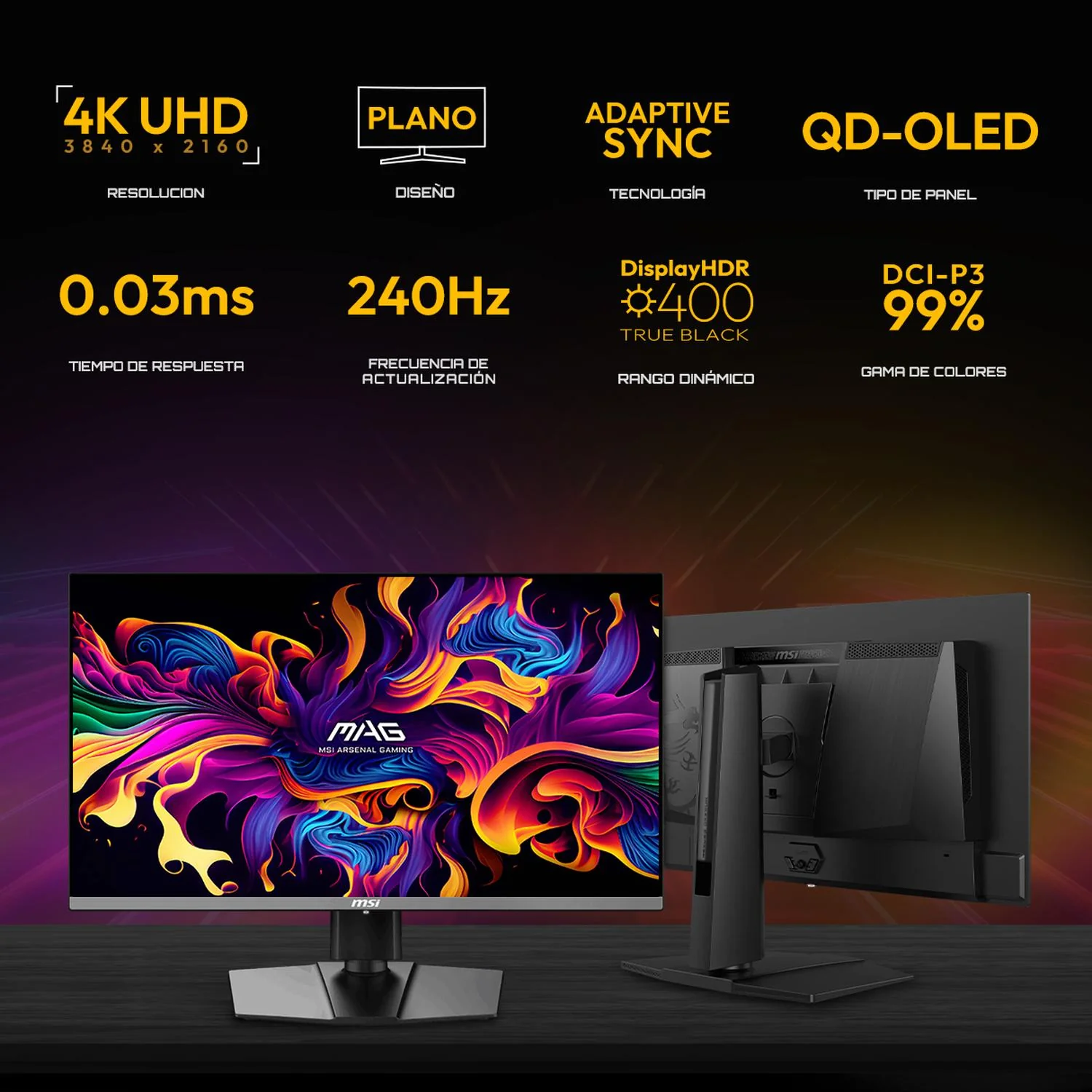 Monitor Gamer 27" MSI MAG 272UP QD-OLED X24 0.03ms 240Hz 4K UHD USB-C HDMI 2.1 DisplayPort 1.4a Adaptive Sync - Image 2