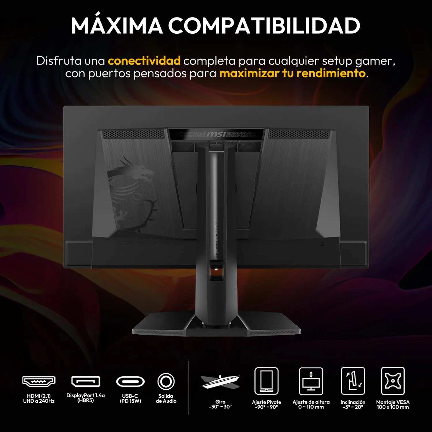 Monitor Gamer 27" MSI MAG 272UP QD-OLED X24 0.03ms 240Hz 4K UHD USB-C HDMI 2.1 DisplayPort 1.4a Adaptive Sync - Image 6
