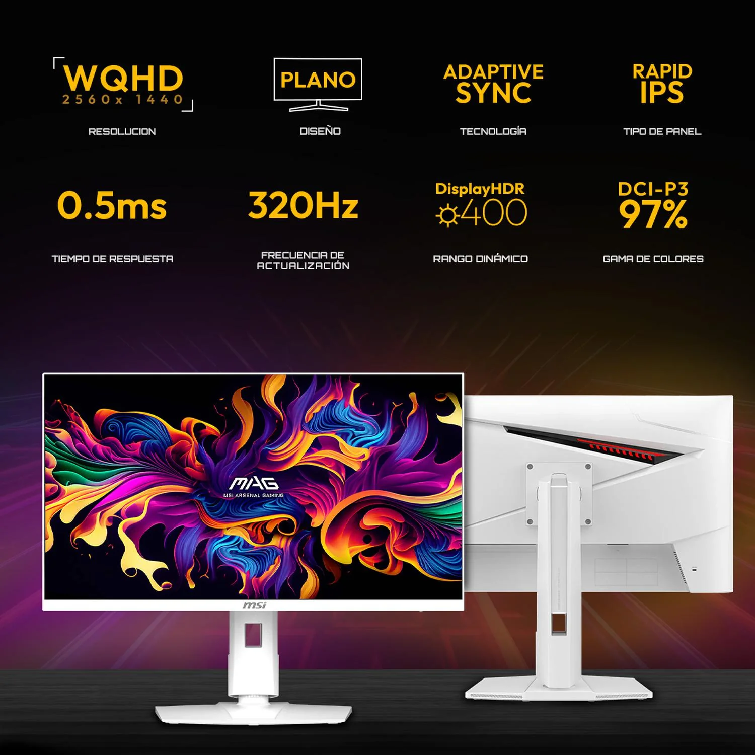 Monitor Gamer 27" MSI MAG 274QRFW X32 0.5ms 320Hz WQHD Rapid IPS HDMI 2.1 DisplayPort 1.4a Adaptive Sync Blanco - Image 2