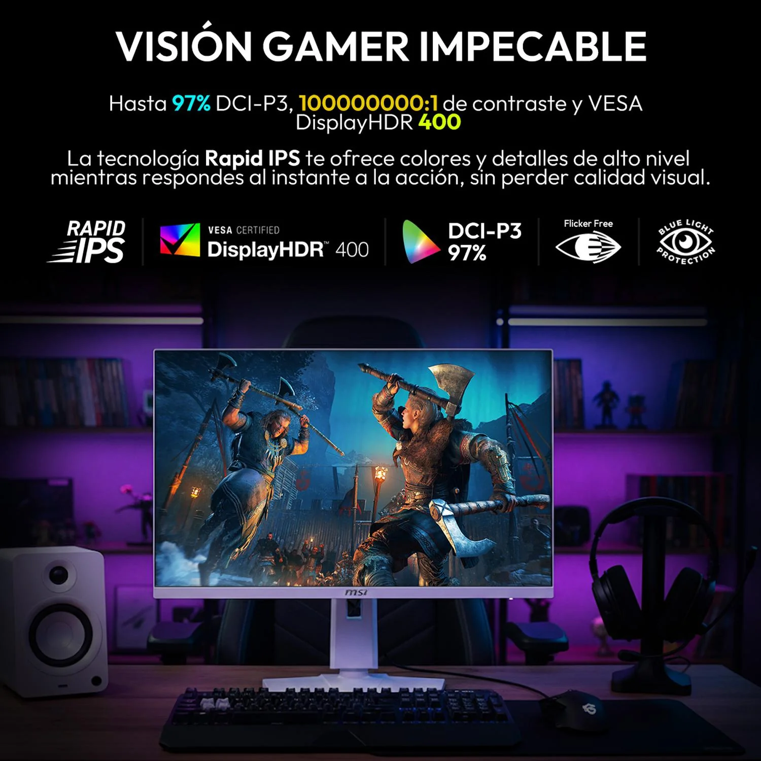 Monitor Gamer 27" MSI MAG 274QRFW X32 0.5ms 320Hz WQHD Rapid IPS HDMI 2.1 DisplayPort 1.4a Adaptive Sync Blanco - Image 5
