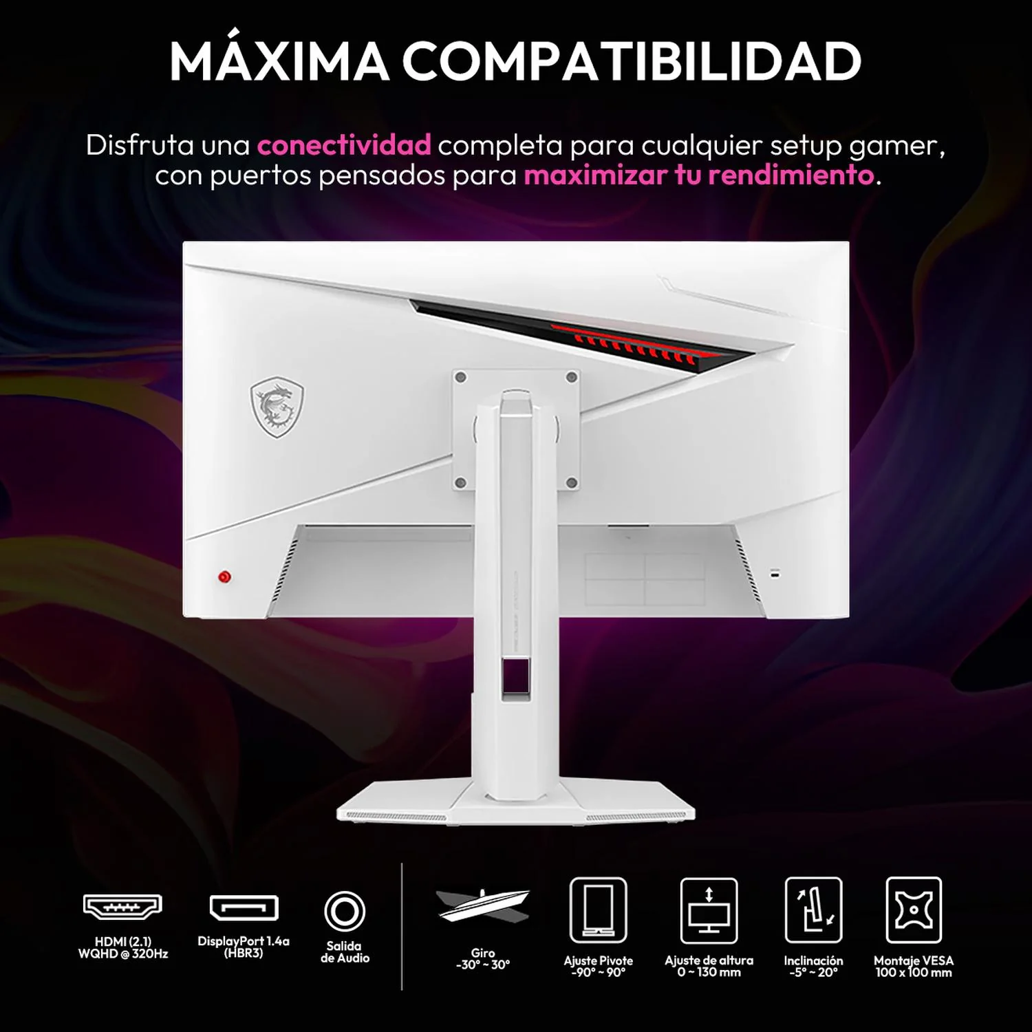 Monitor Gamer 27" MSI MAG 274QRFW X32 0.5ms 320Hz WQHD Rapid IPS HDMI 2.1 DisplayPort 1.4a Adaptive Sync Blanco - Image 6