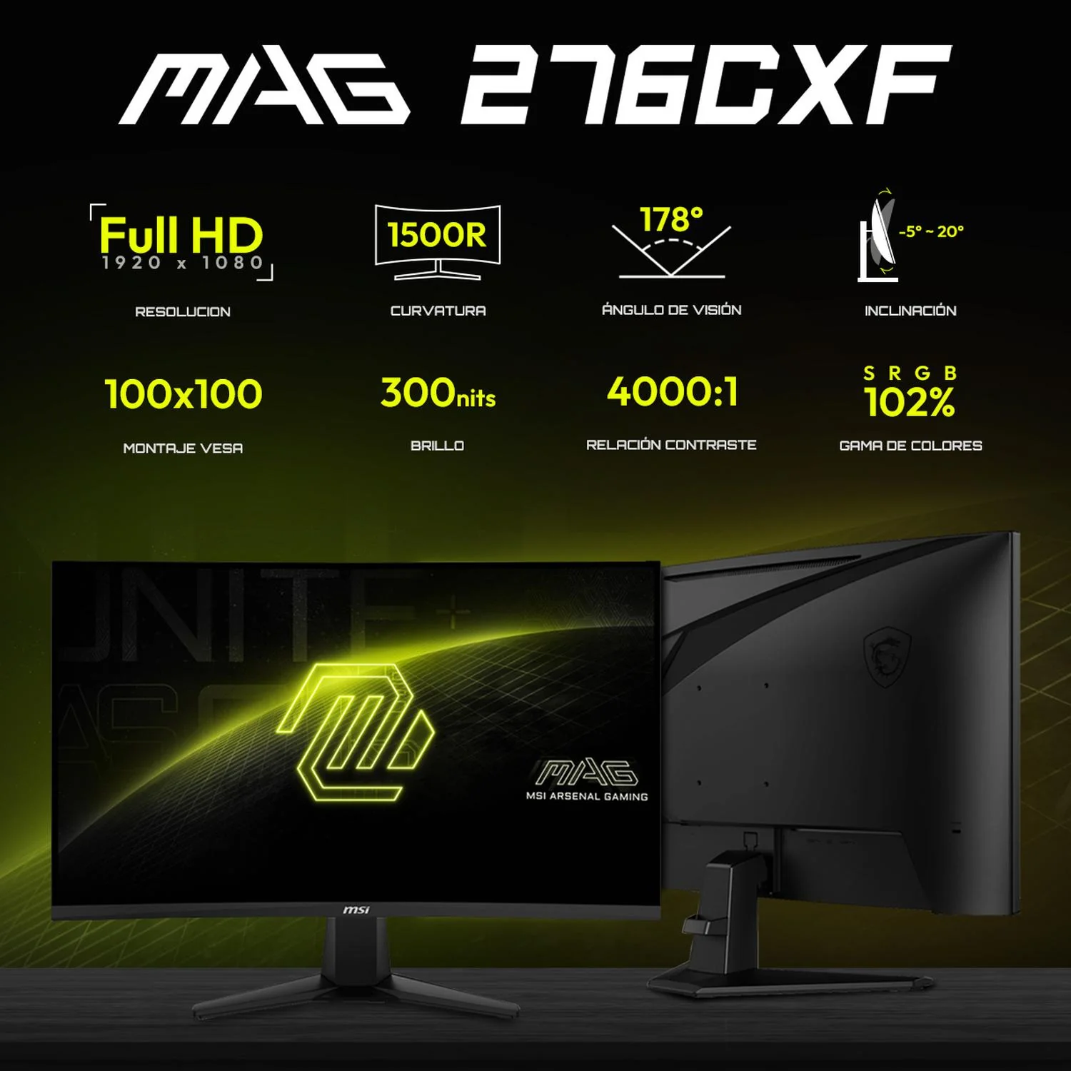 Monitor Gamer 27" MSI MAG 276CXF 0.05ms 280 Hz Full HD Rapid VA HDMI 2.0b DisplayPort 1.4a Adaptive Sync Reacondicionado - Image 2