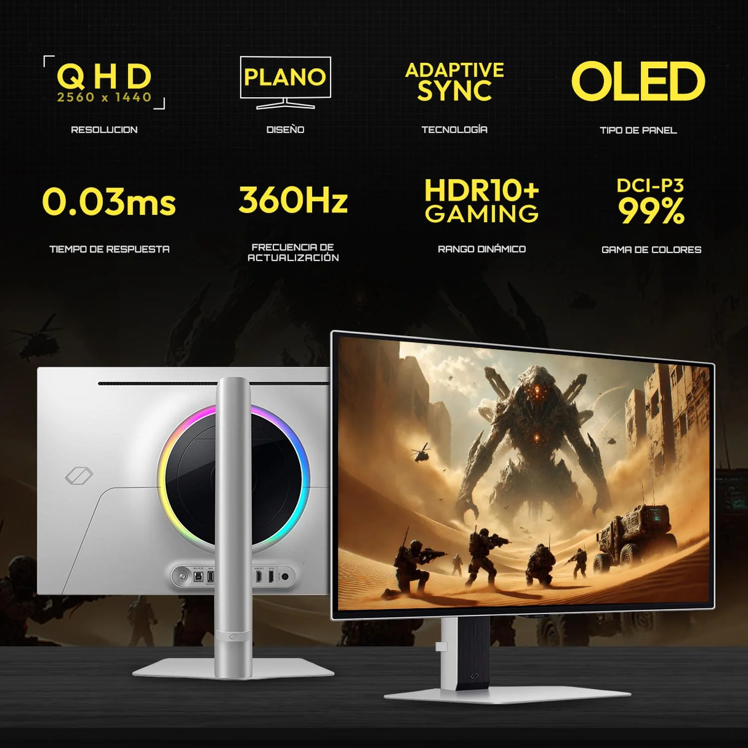Monitor Gamer 27" SAMSUNG Odyssey OLED G6 0.03ms 360Hz QHD HDMI 2.1 DisplayPort 1.4 Adaptive Sync Silver - Image 2