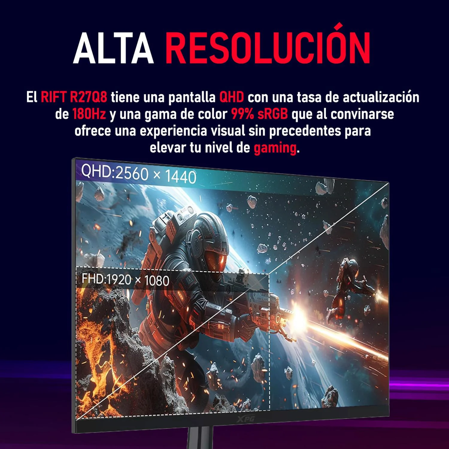 Monitor Gamer 27 XPG RIFT R27Q8 1ms 180Hz QHD IPS HDMI DP Adaptive Sync Negro R27Q8-BKCMX - Image 5