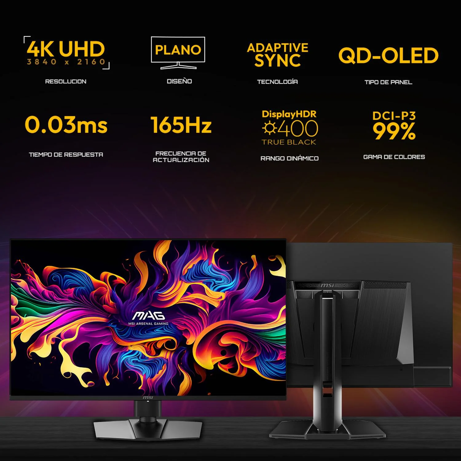 Monitor Gamer 32" MSI MAG 322UP QD-OLED E16 0.03ms 165 Hz 4K UHD USB-C HDMI 2.1 DisplayPort 1.4a Adaptive Sync - Image 2