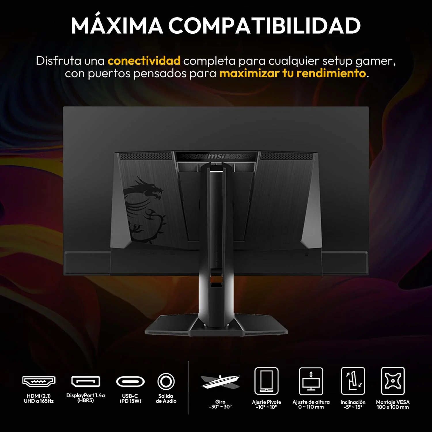 Monitor Gamer 32" MSI MAG 322UP QD-OLED E16 0.03ms 165 Hz 4K UHD USB-C HDMI 2.1 DisplayPort 1.4a Adaptive Sync - Image 6