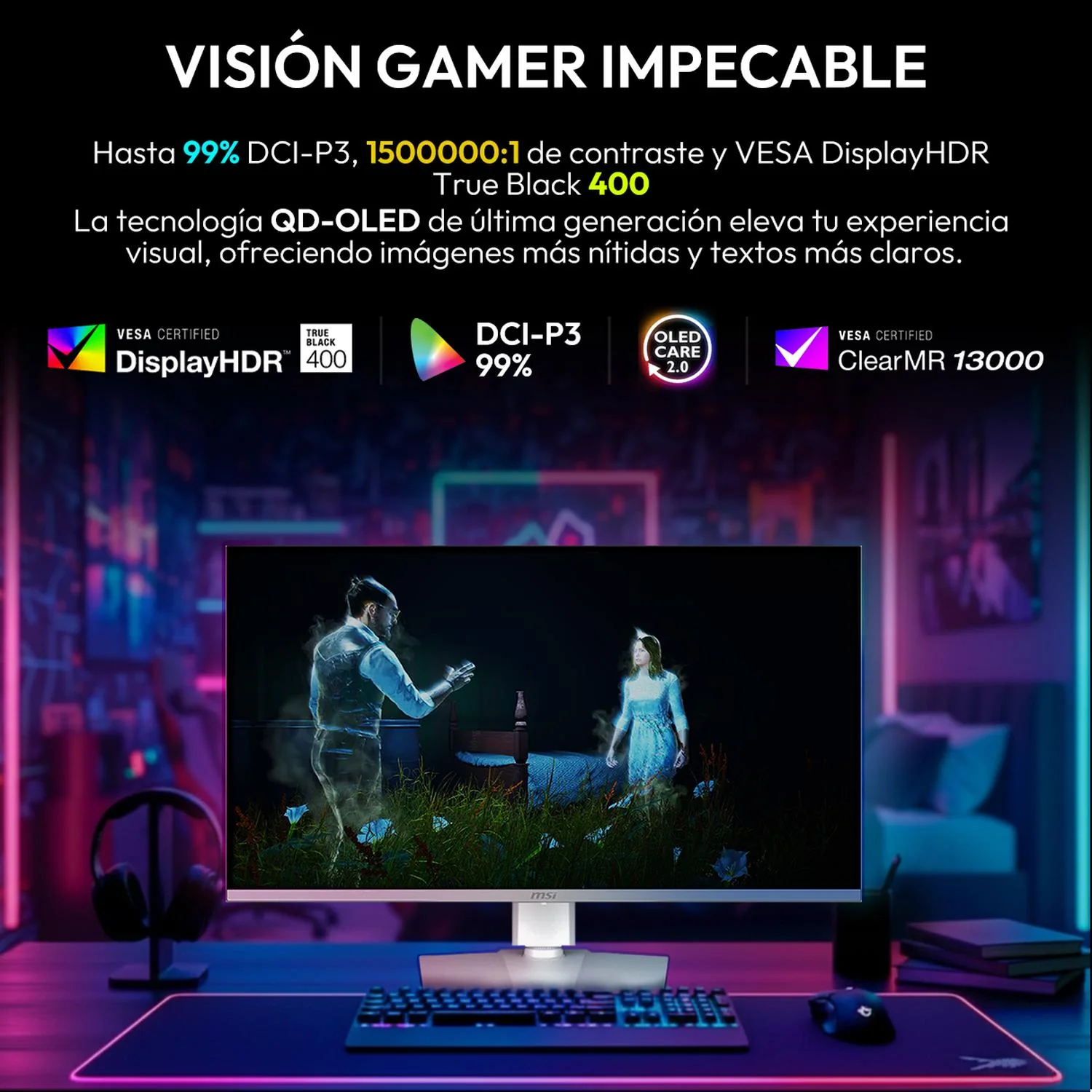 Monitor Gamer OLED 4K 32" MSI MPG 321URXW QD-OLED UHD 3840x2160 240Hz 0.03ms Nvidia G-Sync HDMI 2.1 DP 1.4a USB-C Garantia OLED 3 Años - Image 5