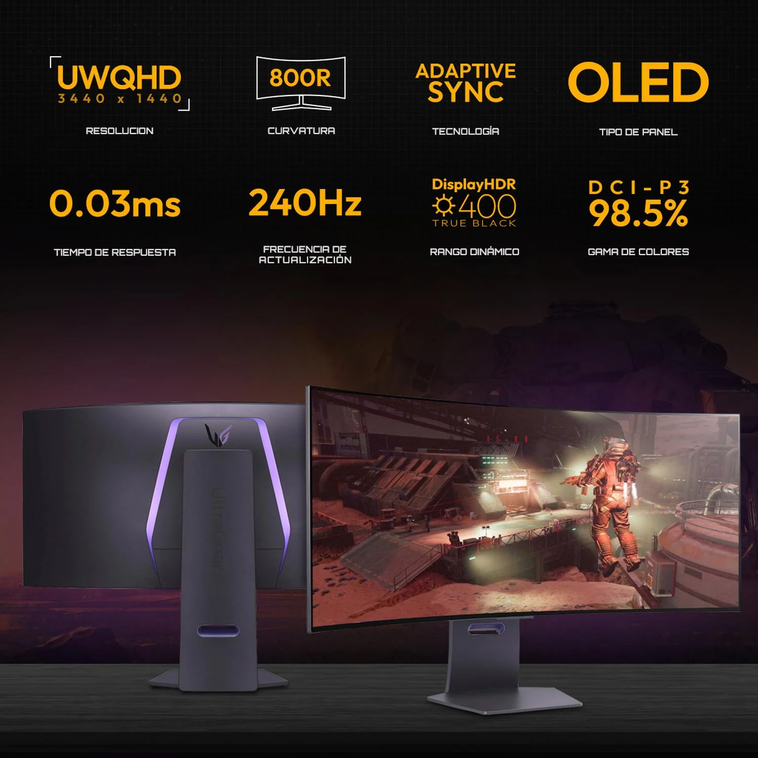 Monitor Gamer 39" LG UltraGear 39GS95QE 0.03ms 240Hz Ultra Wide QHD OLED HDMI 2.1 DisplayPort 1.4 Adaptive Sync - Image 2