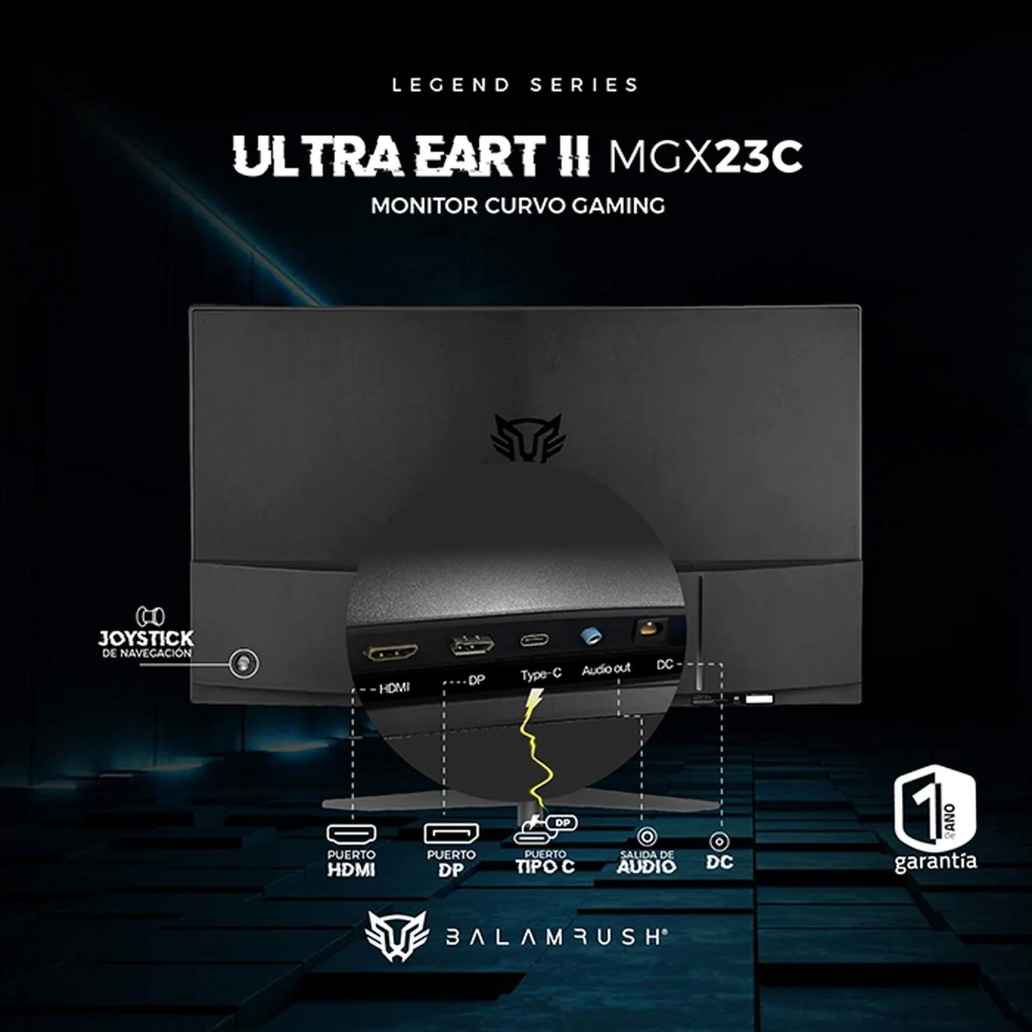 Monitor Gamer Curvo 23.8 BALAM RUSH ULTRA EARTH II MGX23C 1ms 165Hz FHD VA LED USB-C Negro BR-938327 - Image 4