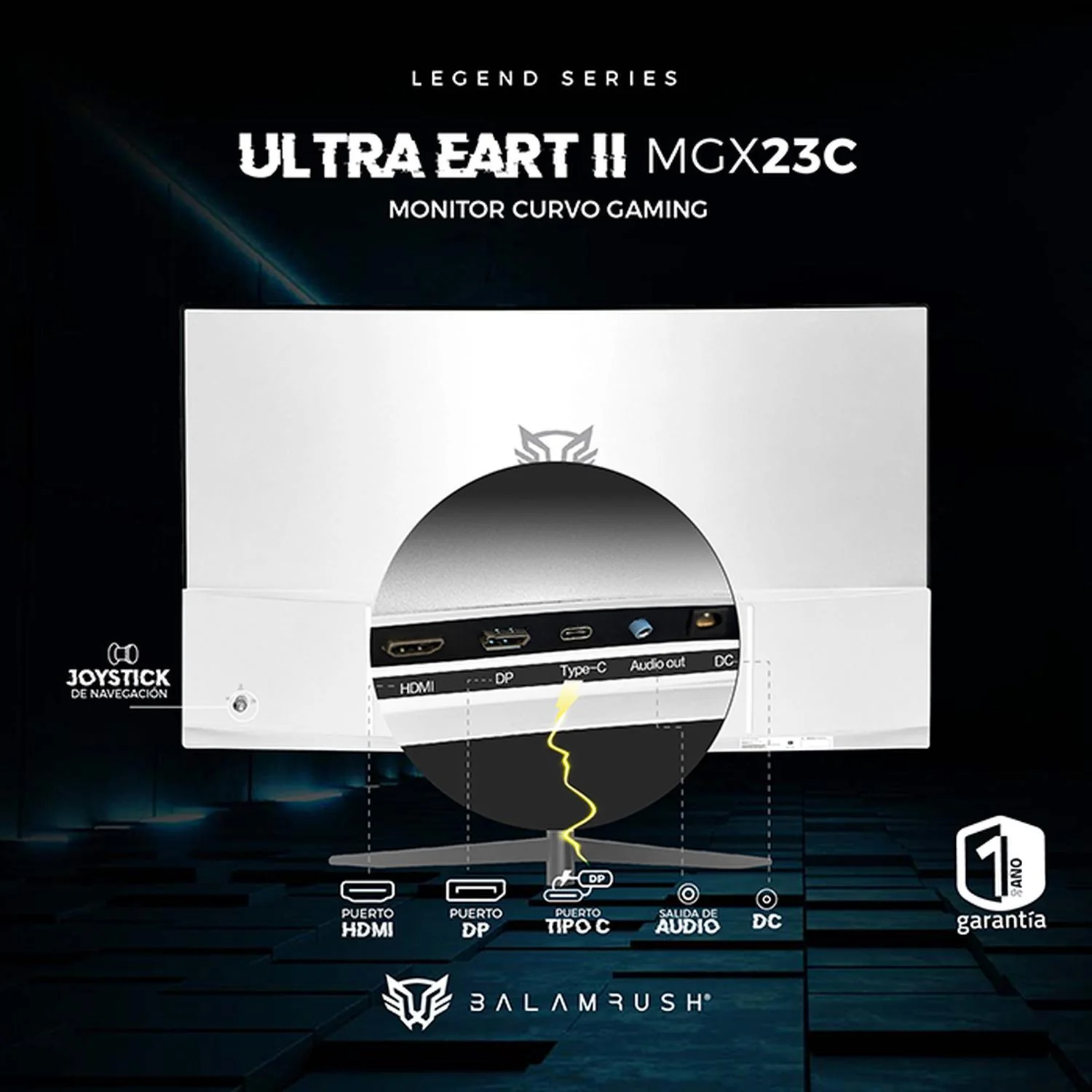 Monitor Gamer Curvo 23.8 BALAM RUSH ULTRA EARTH II MGX23C 1ms 165Hz FHD VA LED USB-C Blanco BR-938334 - Image 4