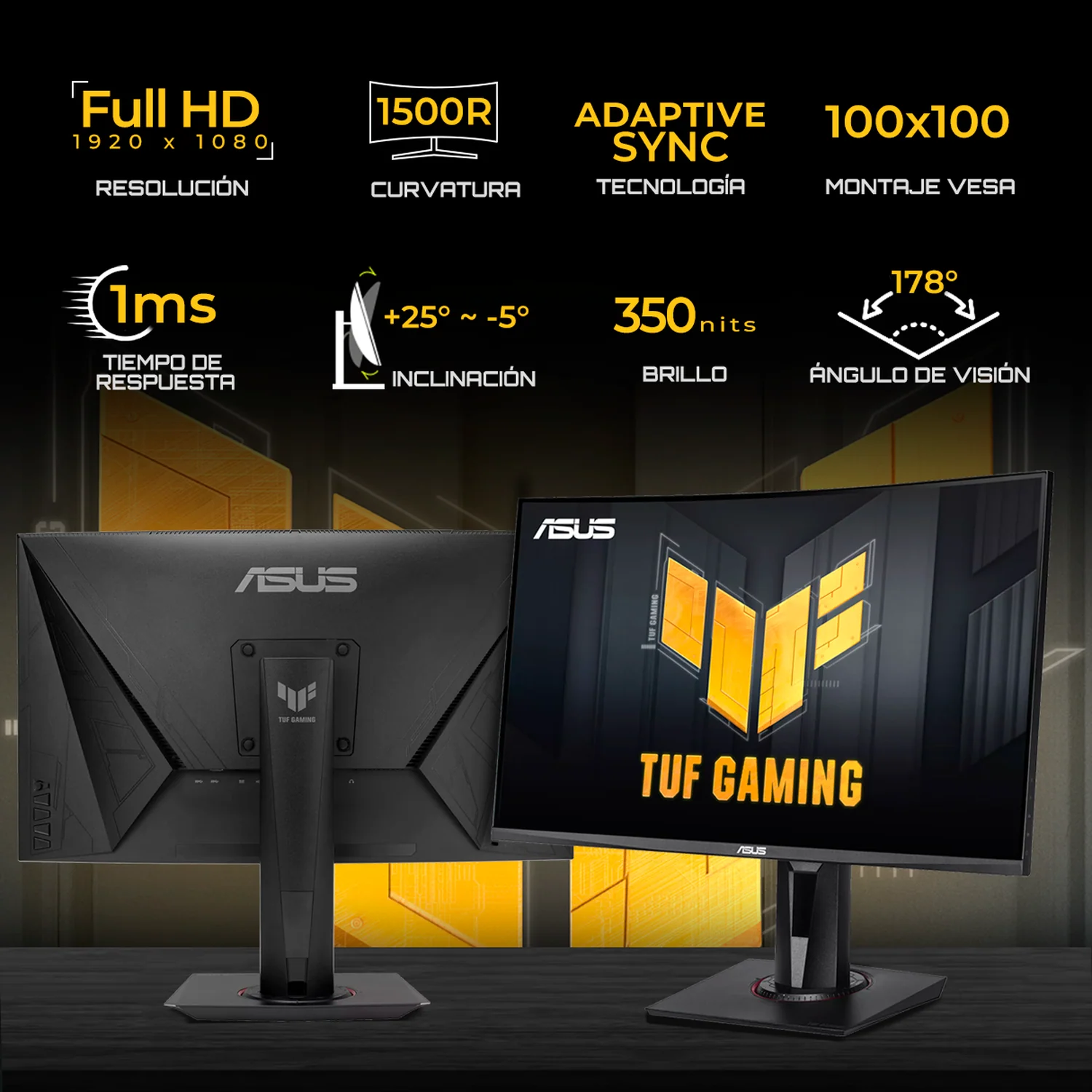 Monitor Gamer Curvo 27 ASUS TUF Gaming VG27VQMY 1ms 240Hz Full HD VA HDMI DP USB Adaptive-sync Altavoz Actualización rapida para Gaming profecional - Image 2