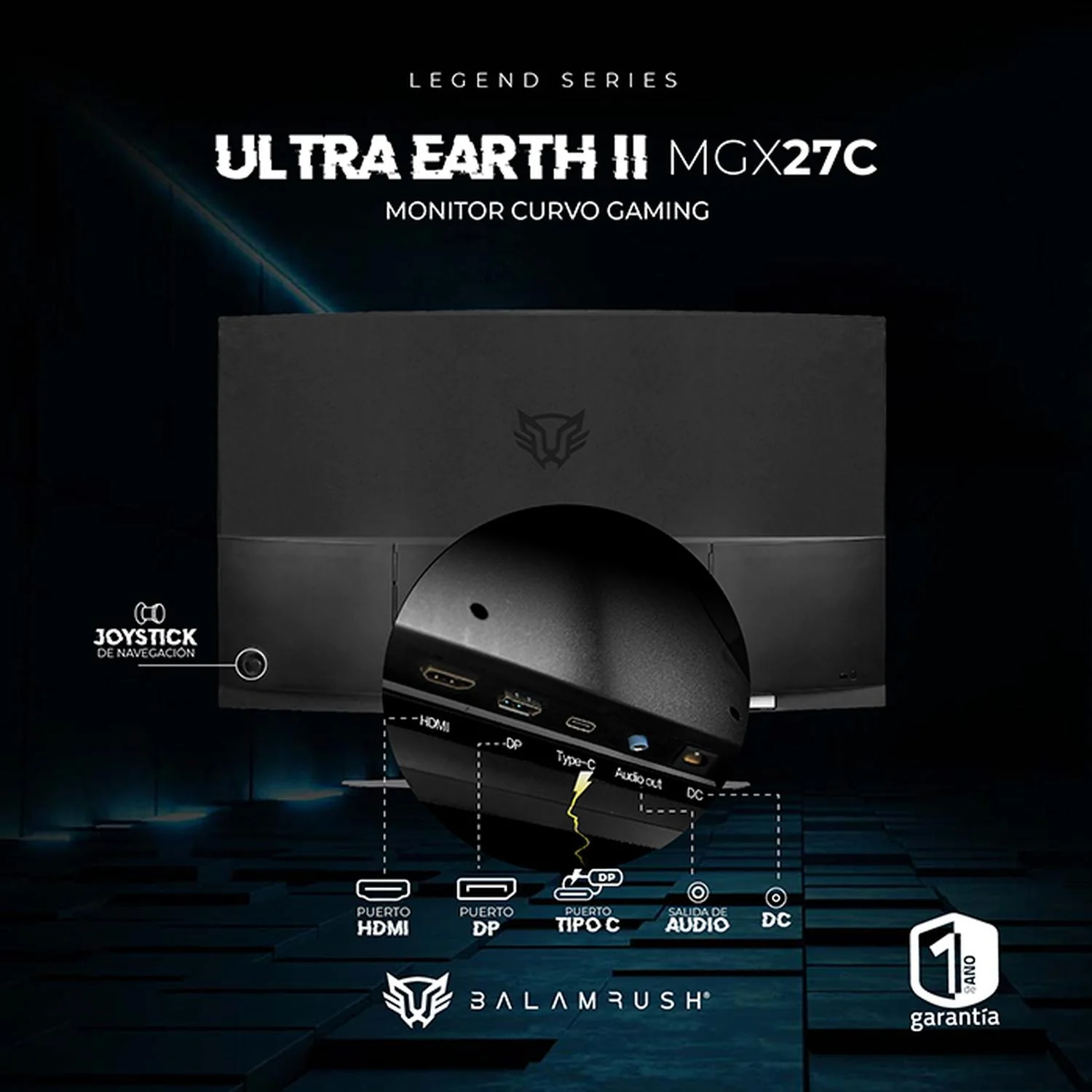 Monitor Gamer Curvo 27 BALAM RUSH ULTRA EARTH II MGX27C 1ms 165Hz FHD VA LED USB-C Negro BR-938273 - Image 4