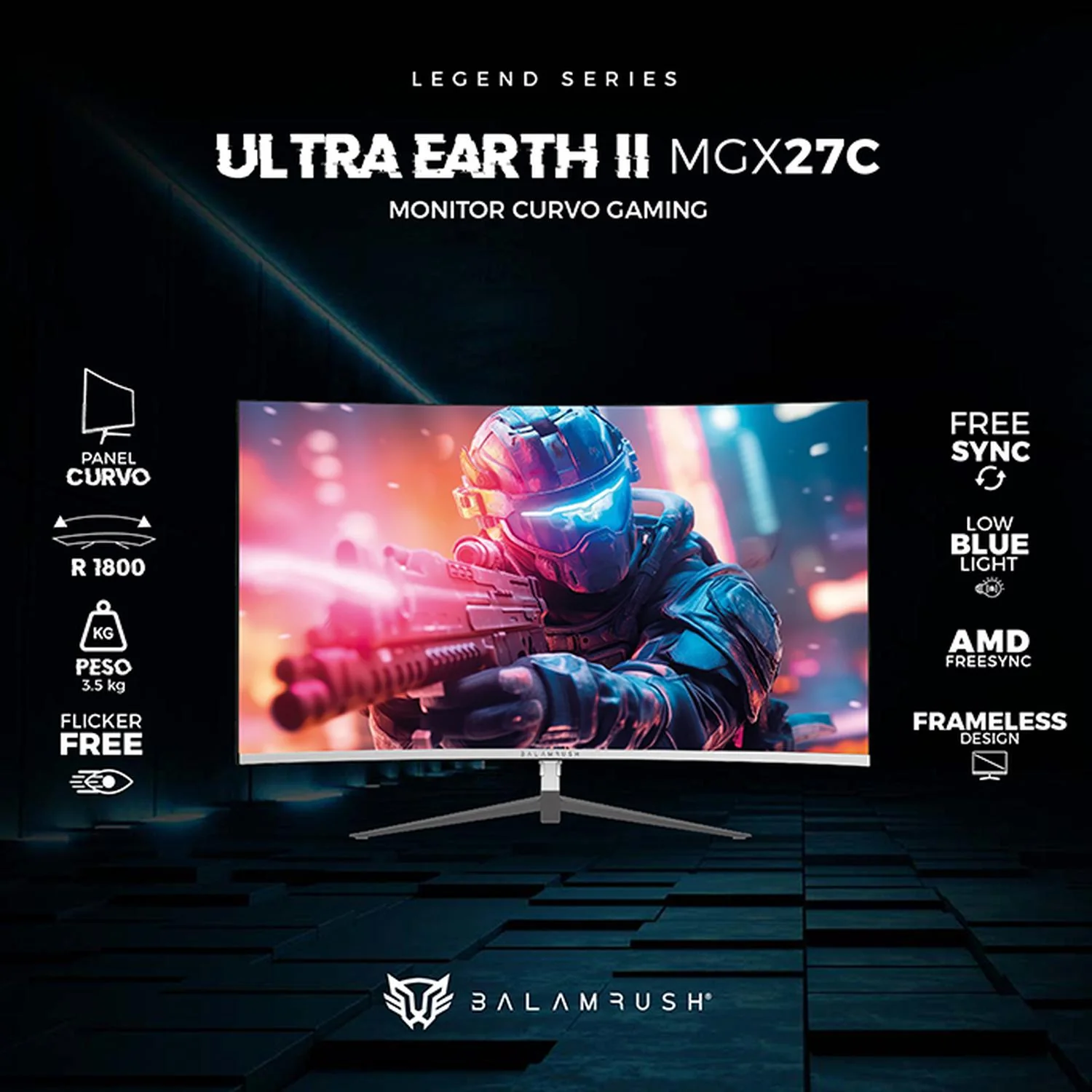 Monitor Gamer Curvo 27 BALAM RUSH ULTRA EARTH II MGX27C 1ms 165Hz FHD VA LED USB-C Blanco BR-938280 - Image 3