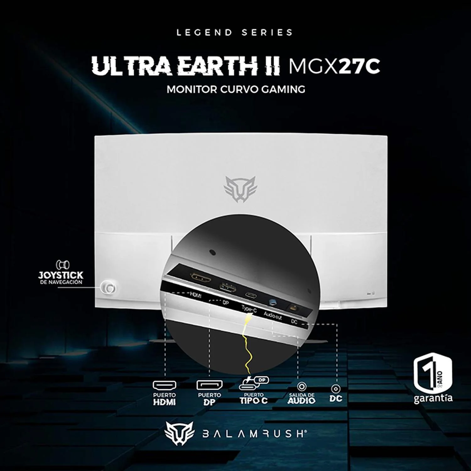Monitor Gamer Curvo 27 BALAM RUSH ULTRA EARTH II MGX27C 1ms 165Hz FHD VA LED USB-C Blanco BR-938280 - Image 4