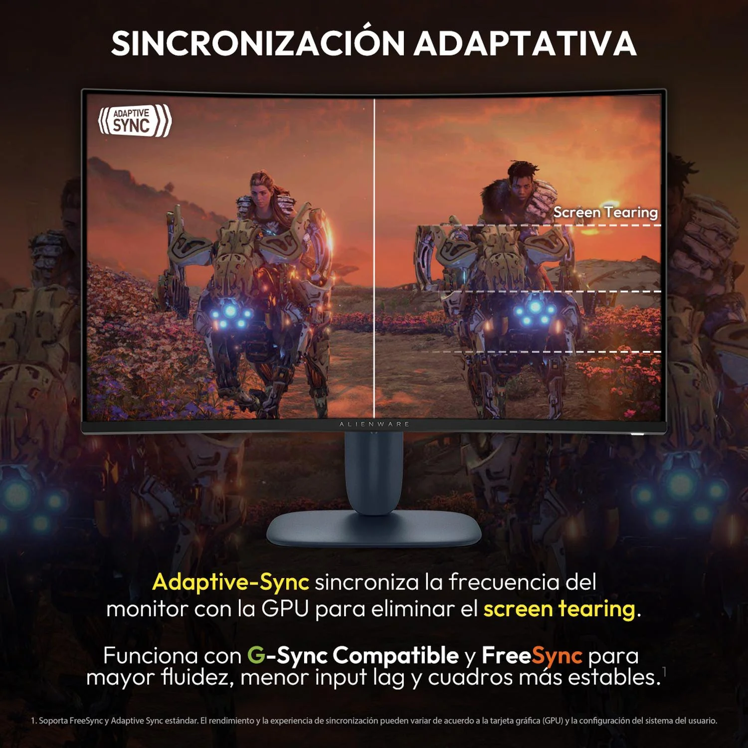 Monitor Gamer Curvo ALIENWARE 32" QHD 2560 x 1440 180Hz 1ms Panel VA Adaptive-Sync HDMI DP Soporte Ajustable AW3225DM Maxima Fluidez y Reaccion - Image 3