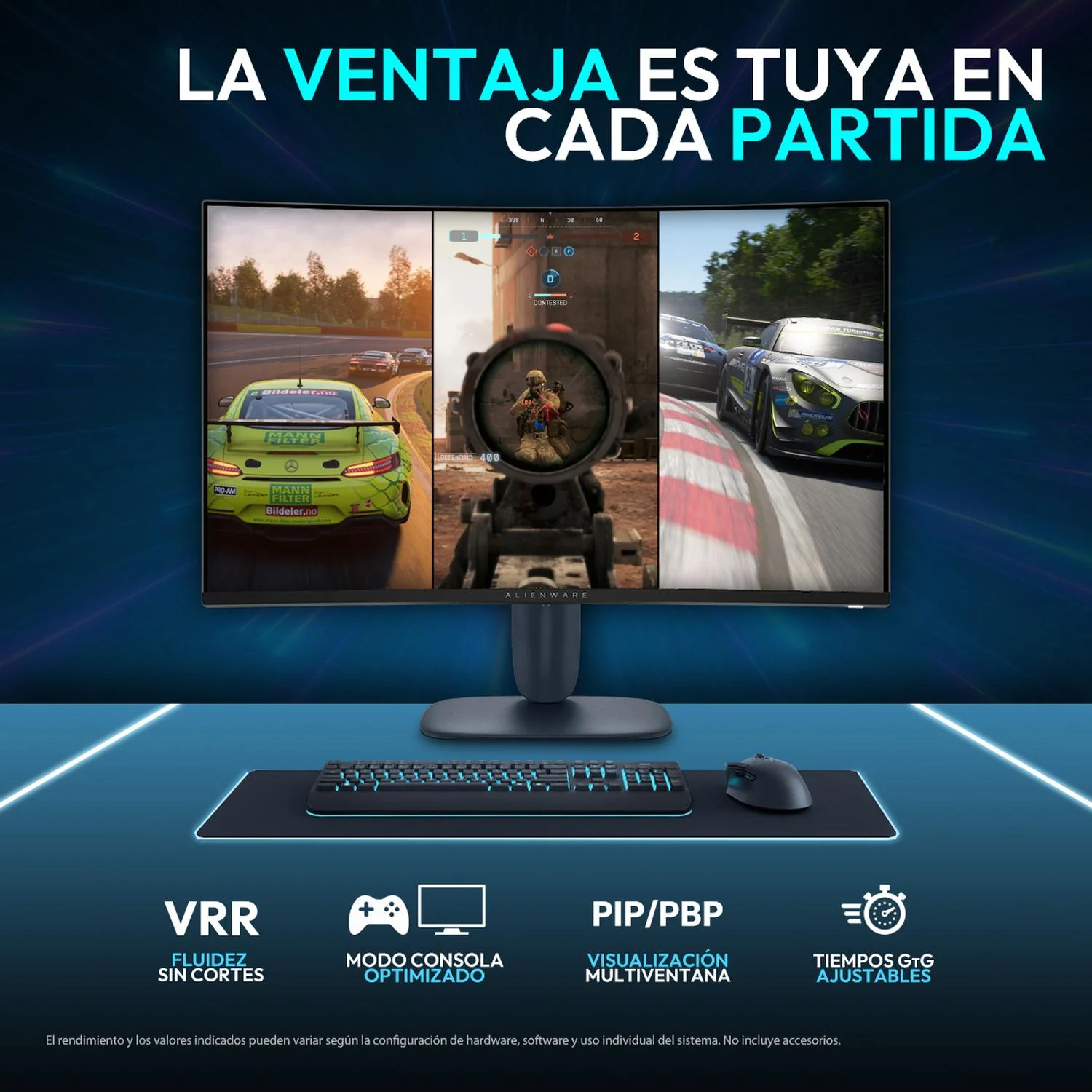Monitor Gamer Curvo ALIENWARE 32" QHD 2560 x 1440 180Hz 1ms Panel VA Adaptive-Sync HDMI DP Soporte Ajustable AW3225DM Maxima Fluidez y Reaccion - Image 4