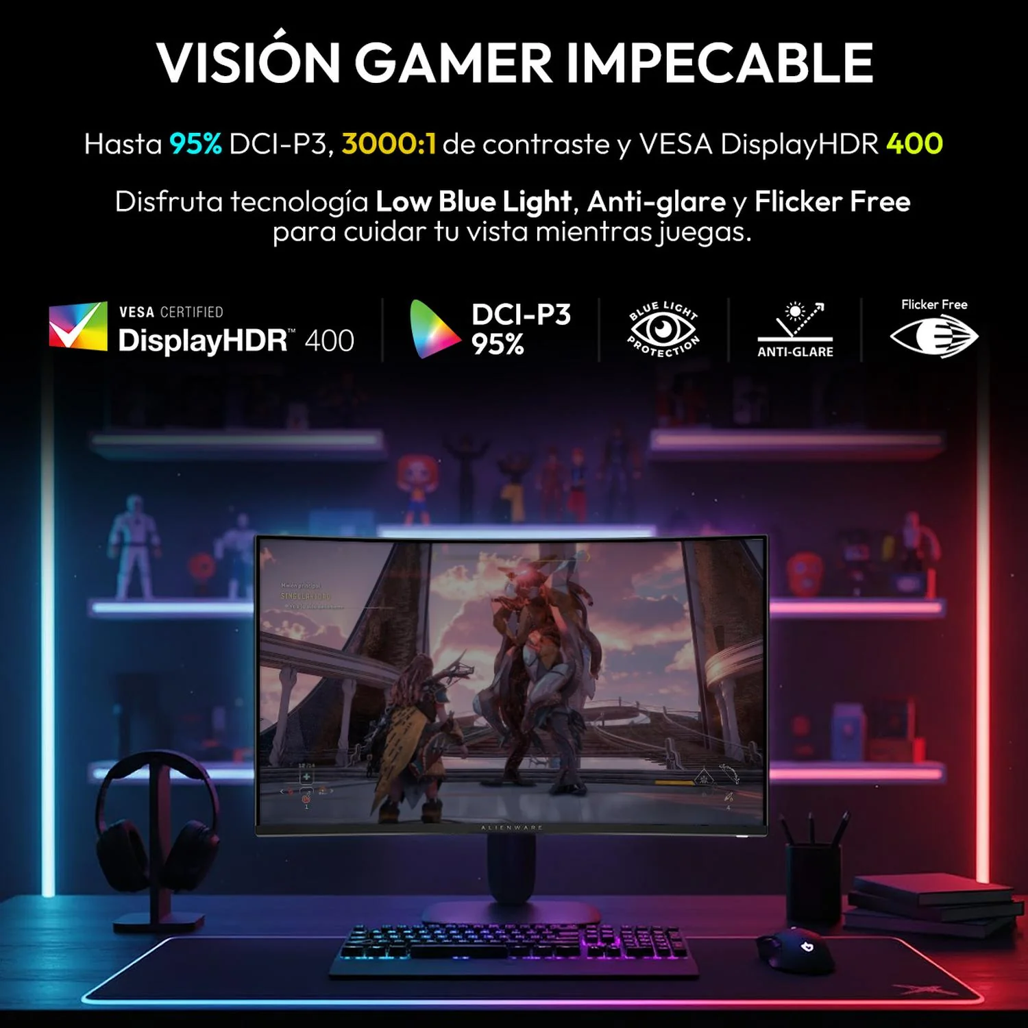 Monitor Gamer Curvo ALIENWARE 32" QHD 2560 x 1440 180Hz 1ms Panel VA Adaptive-Sync HDMI DP Soporte Ajustable AW3225DM Maxima Fluidez y Reaccion - Image 5
