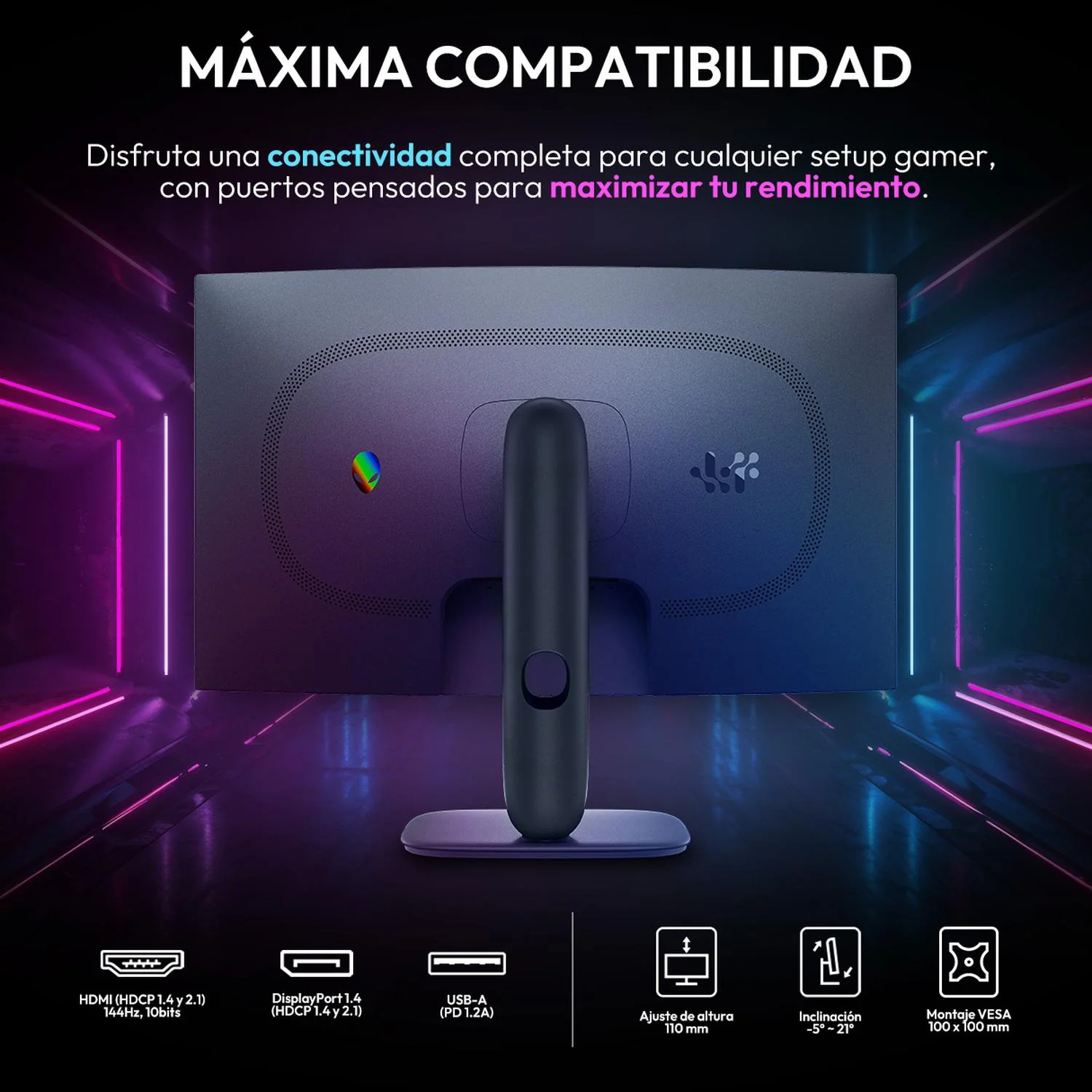 Monitor Gamer Curvo ALIENWARE 32" QHD 2560 x 1440 180Hz 1ms Panel VA Adaptive-Sync HDMI DP Soporte Ajustable AW3225DM Maxima Fluidez y Reaccion - Image 6