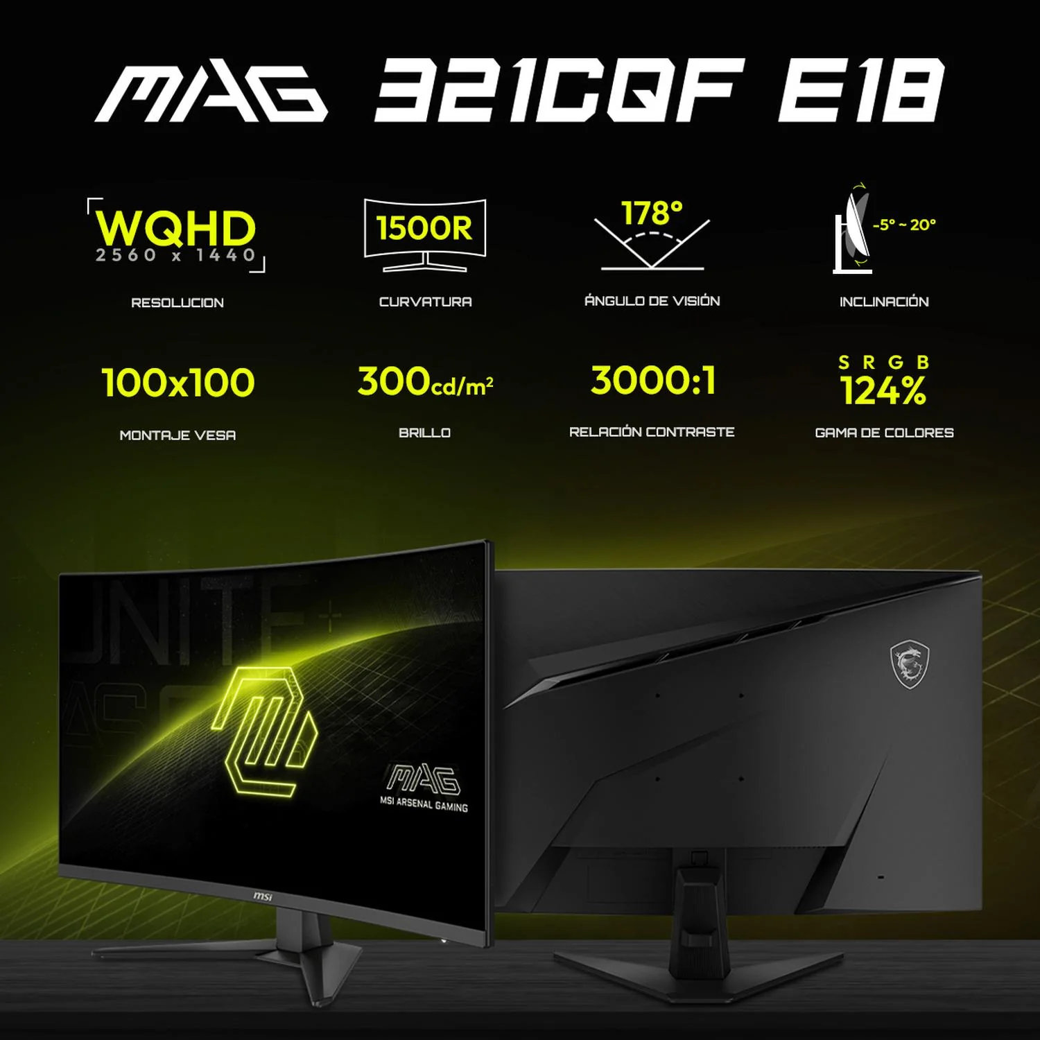 Monitor Gamer Curvo 32" MSI MAG 32CQF E18 0.05ms 180Hz Rapid VA Wide QHD HDMI DisplayPort AMD FreeSync - Image 2