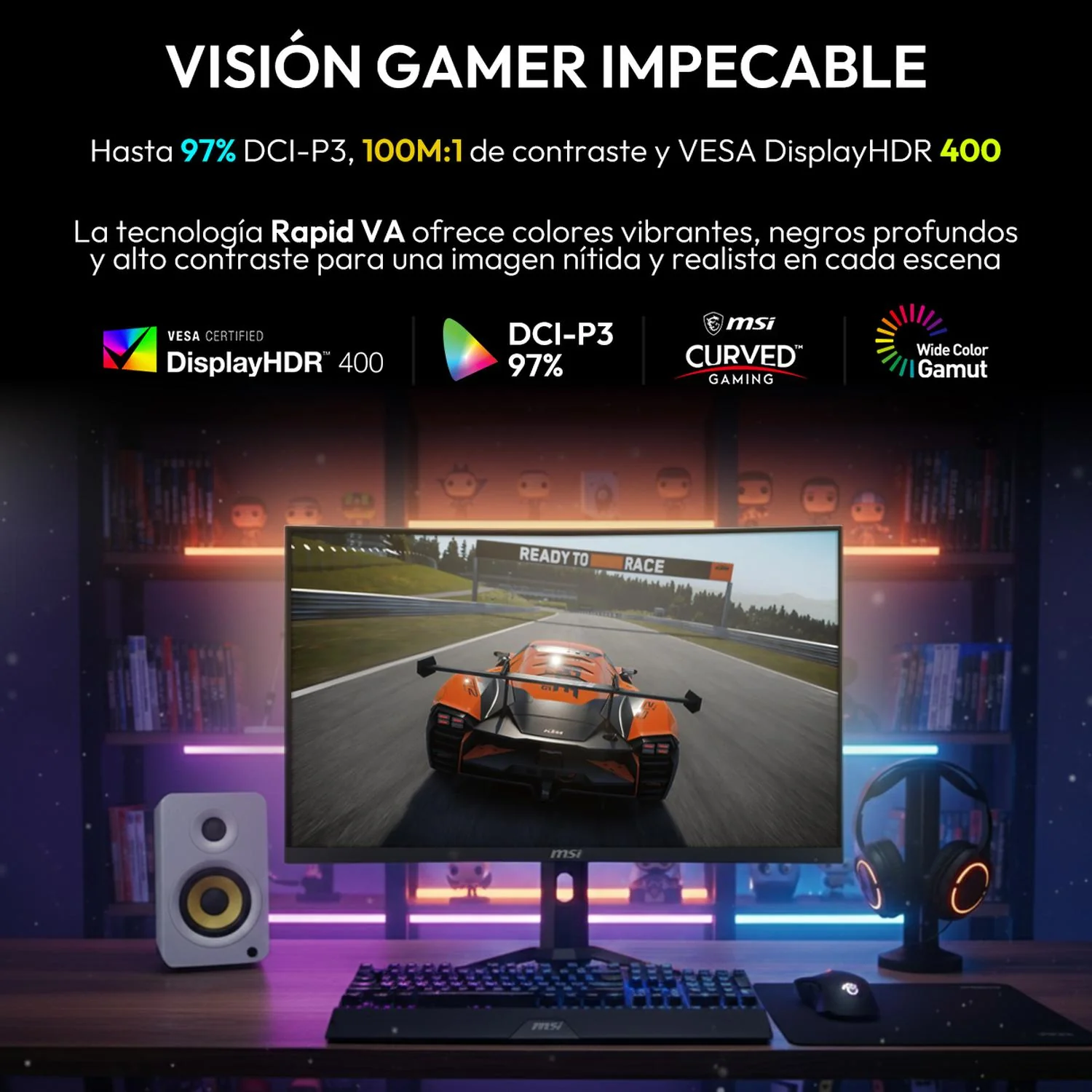 Monitor Gamer Curvo 32" MSI MAG 321CUPDF 0.5ms 320Hz 4K UHD Rapid VA Dual Mode USB-C HDMI 2.1 DisplayPort 1.4a Adaptive Sync - Image 5