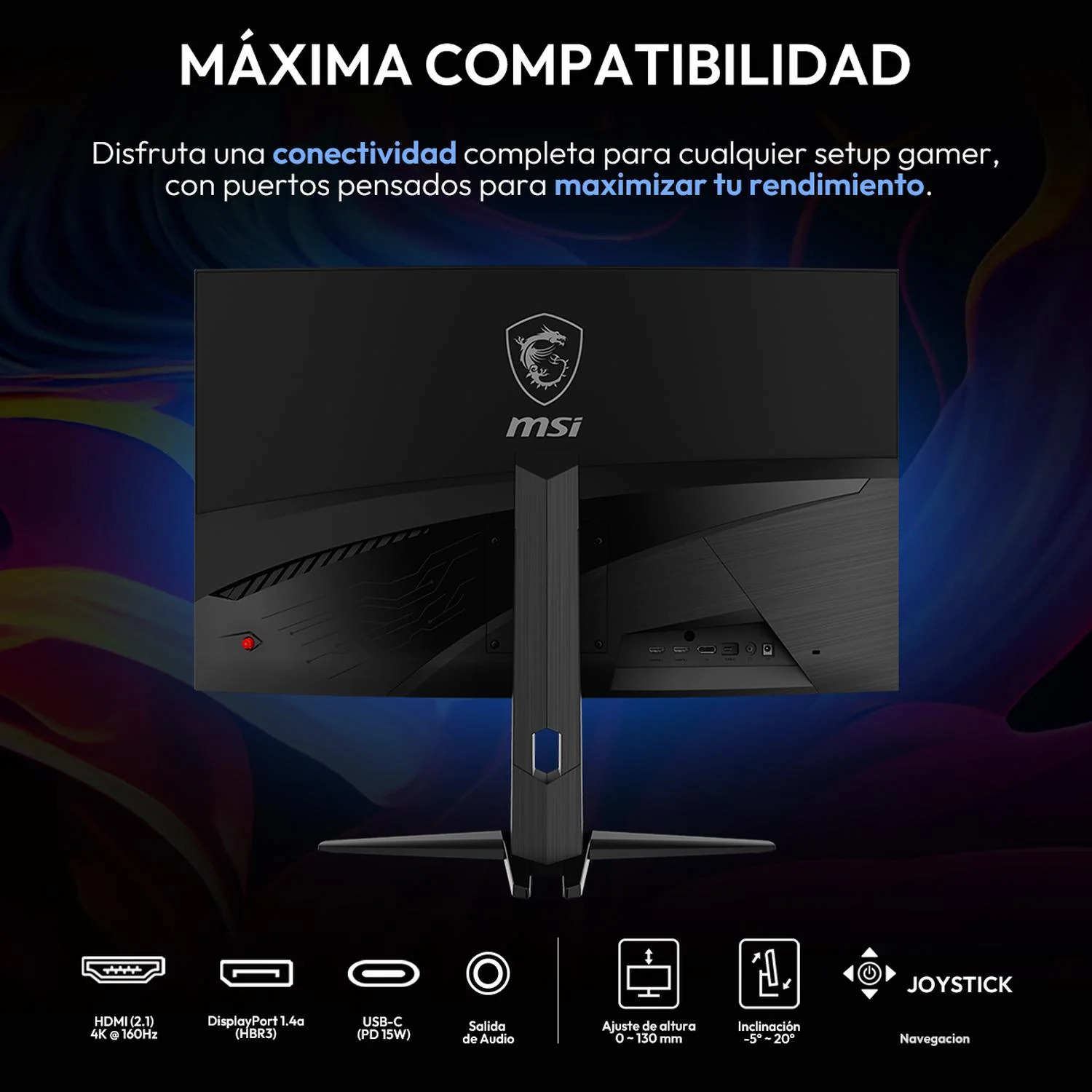 Monitor Gamer Curvo 32" MSI MAG 321CUPDF 0.5ms 320Hz 4K UHD Rapid VA Dual Mode USB-C HDMI 2.1 DisplayPort 1.4a Adaptive Sync - Image 6